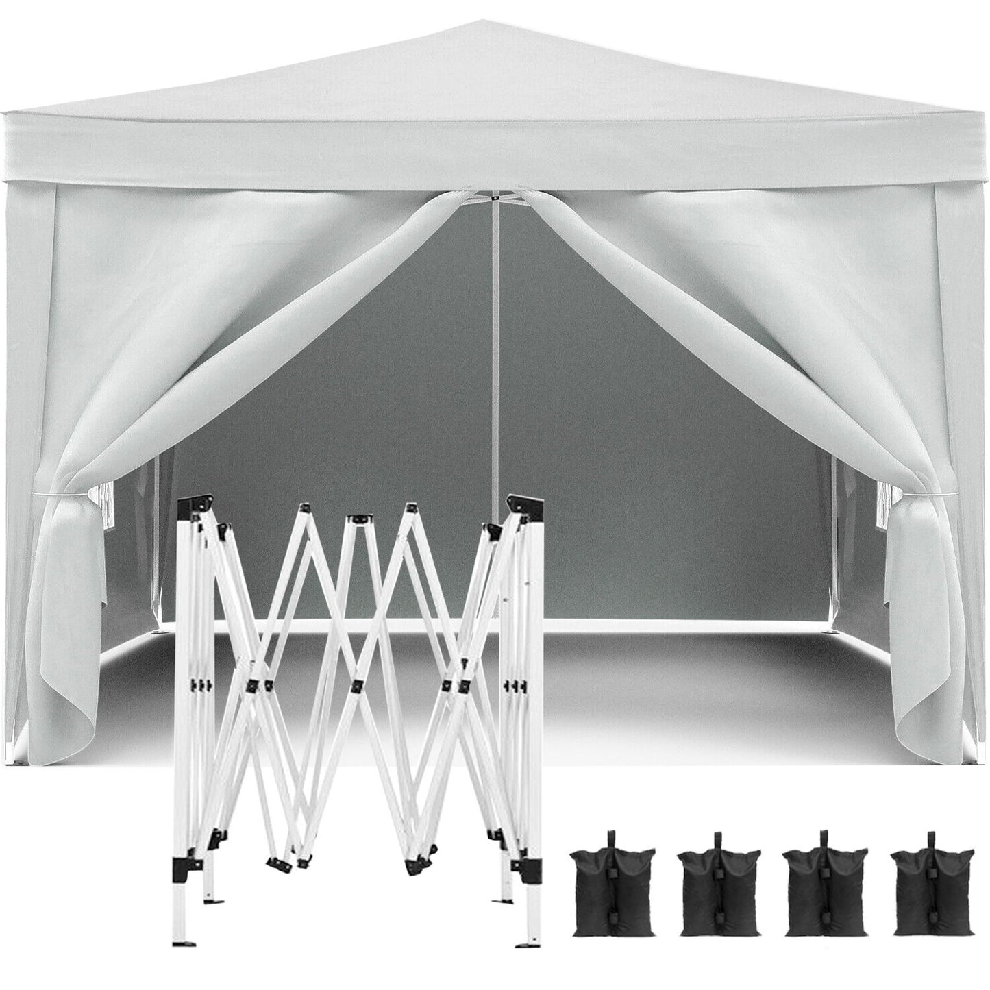 10'X10' Folding Canopy With 4 Removable Sidewalls Outdoor Event Shelter UPF 50+ Gazebo Portable Tents For Parties Beach Camping Wedding Ez Pop Up Canopy 4 Pieces Weight Bag + Carry Bag Home Essentials