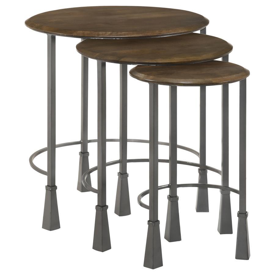 Deja - 3 Piece Round Nesting Table Set - Natural And Gunmetal CoasterElevations