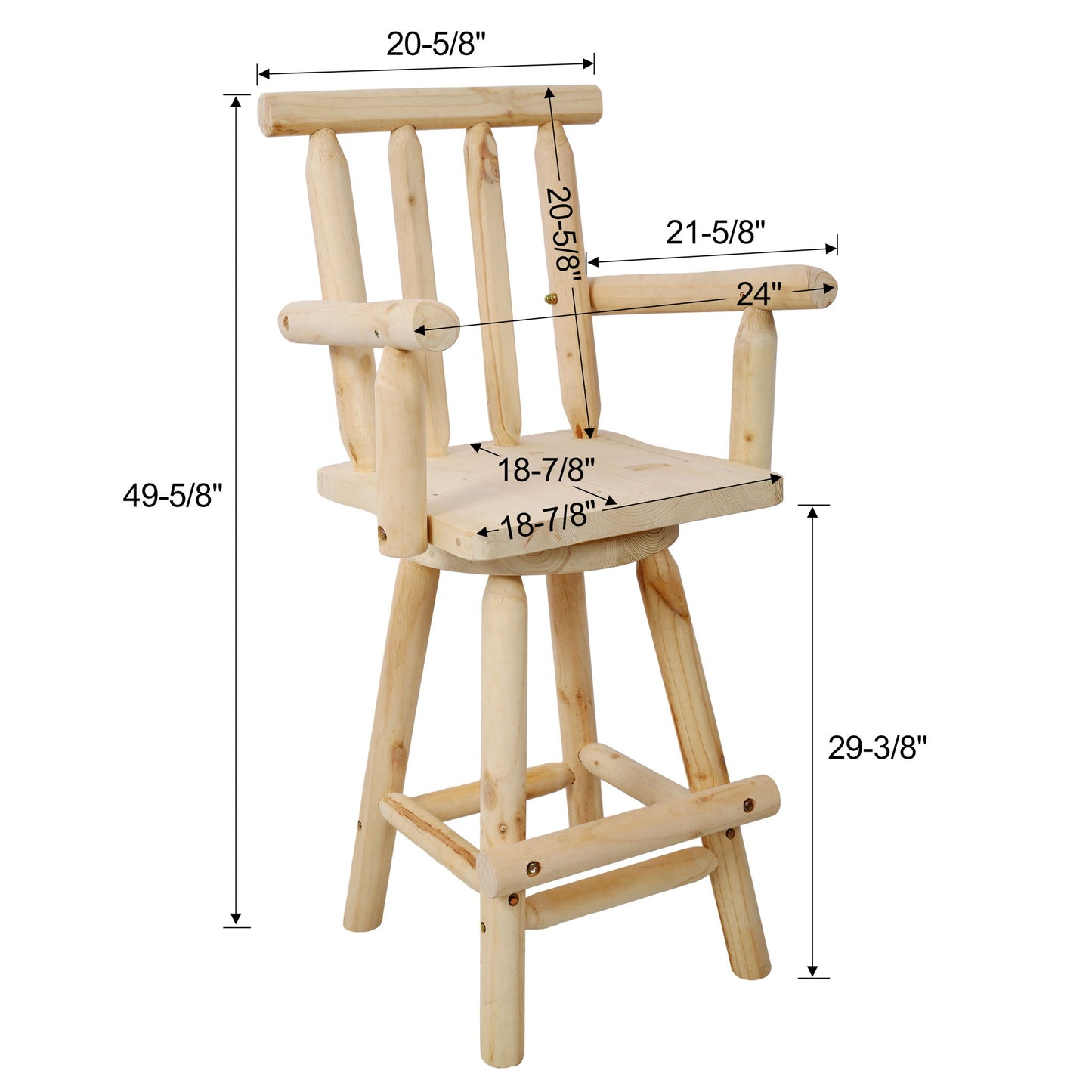Rustic Bar Stool, Fir Wood Construction, Wide Armrest Home Essentials