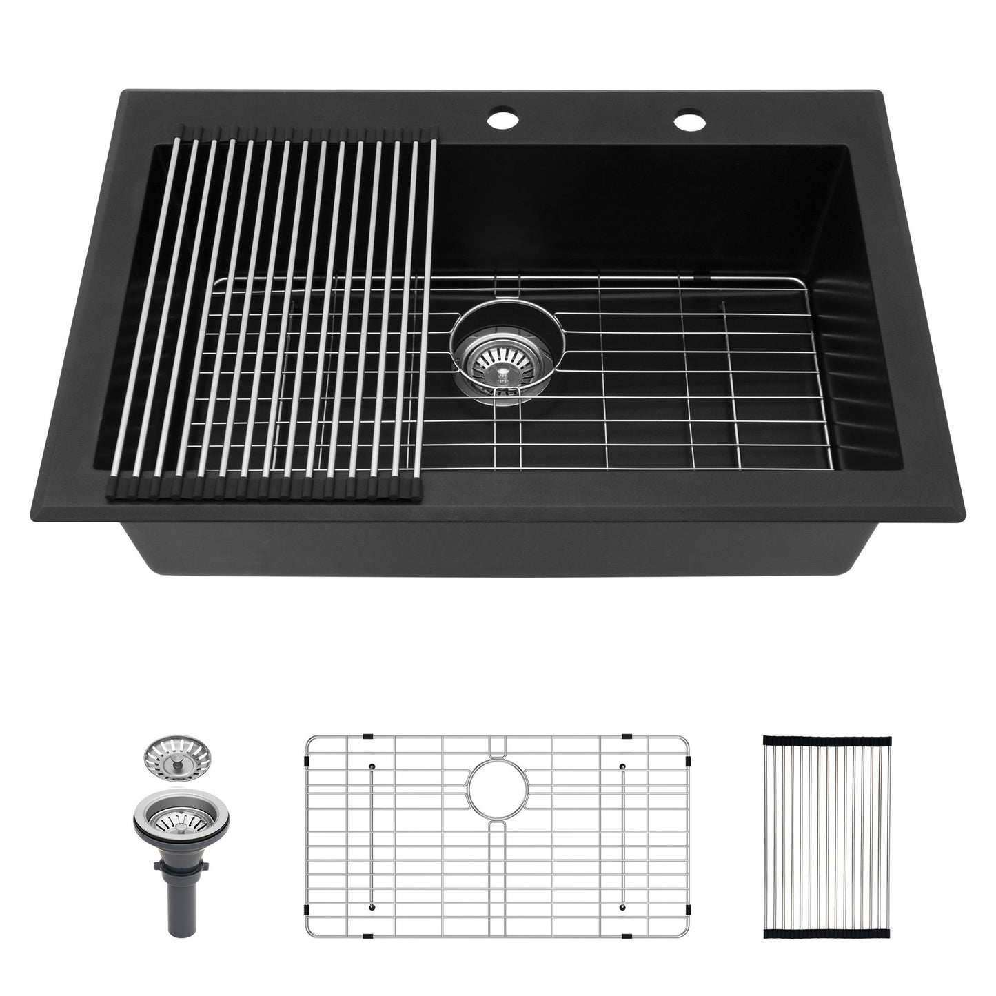 Quartz Kitchen Sink, Granite Composite, Drop In Sink With Durable Design Daily Nest