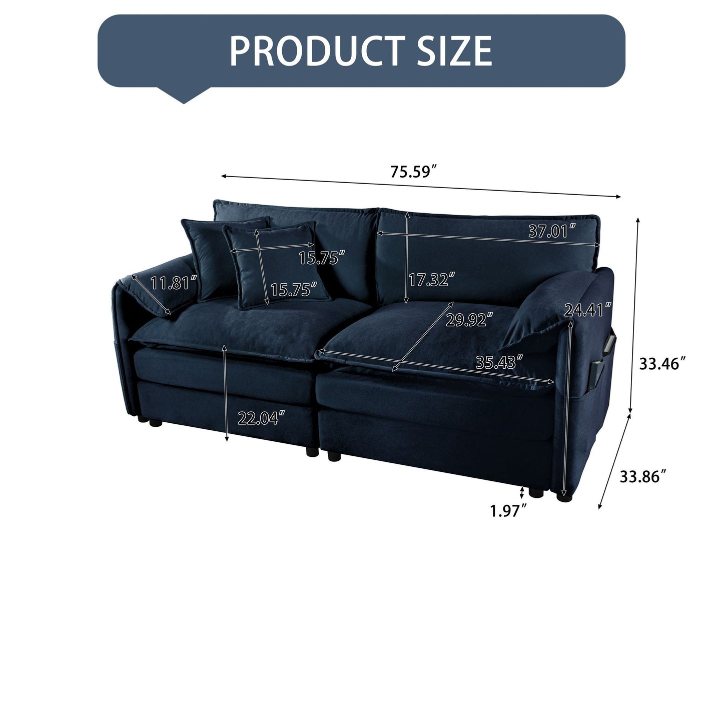 Modern Oversized Chenille Loveseat Sofa With Deep Seat And Diy Combination Home Essentials
