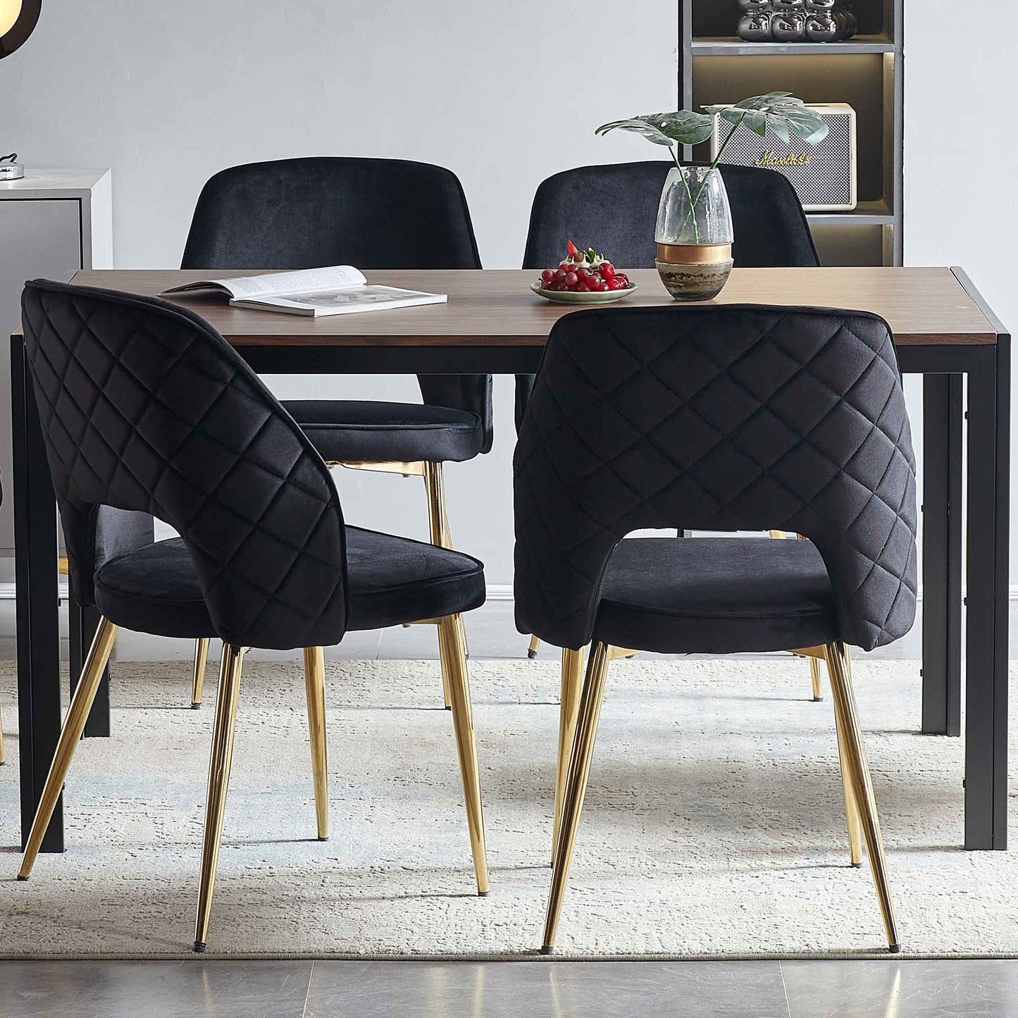 Velvet Dining Chairs With Metal Legs And Hollow Back Upholstered Dining Chairs Home Essentials