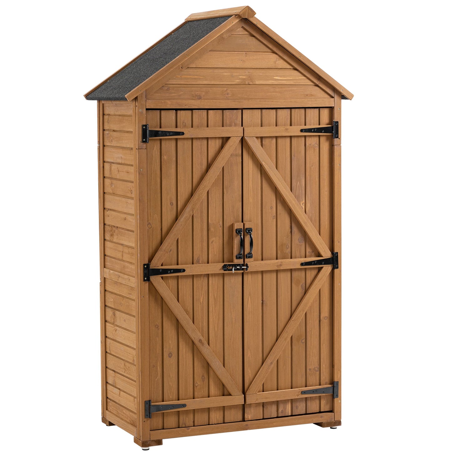 Outdoor Storage Cabinet, Garden Wood Tool Shed, Outside Wooden Shed Closet With Shelves And Latch For Yard Daily Nest