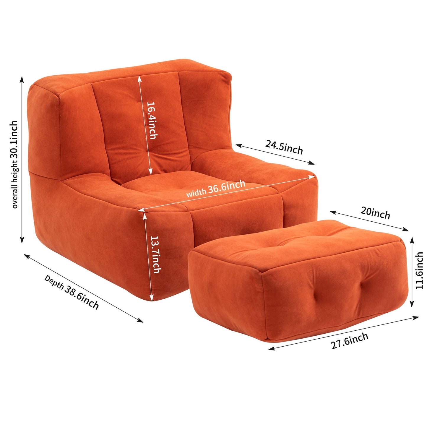 Modern Indoor Fluffy Bean Bag Chair With Memory Foam And Ottoman, Super Soft Home Essentials