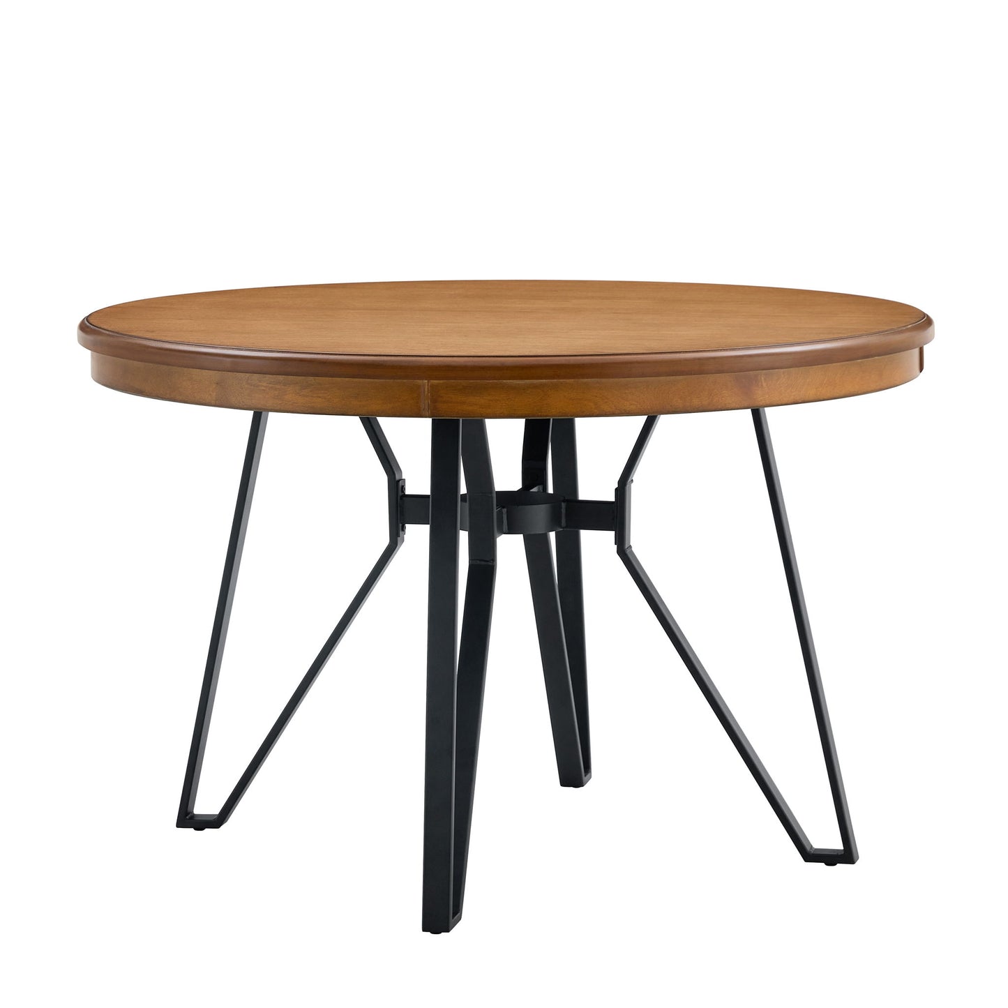 Mid Century Modern Round Dining Table With Metal Legs And Open Shelf Noble House