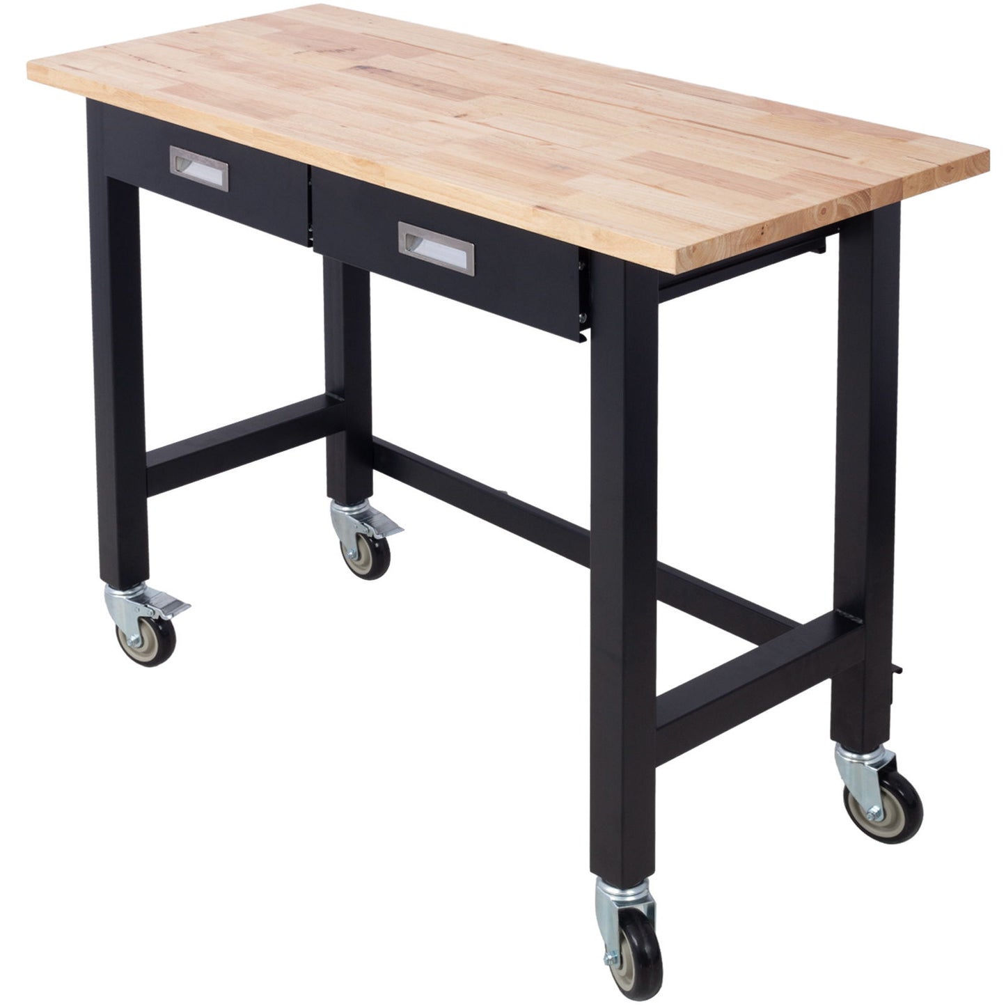 Work Bench, Workbench With Drawer Storage, Heavy Duty Bamboo Wood Work Table With Wheels For Garage Home Office Daily Nest