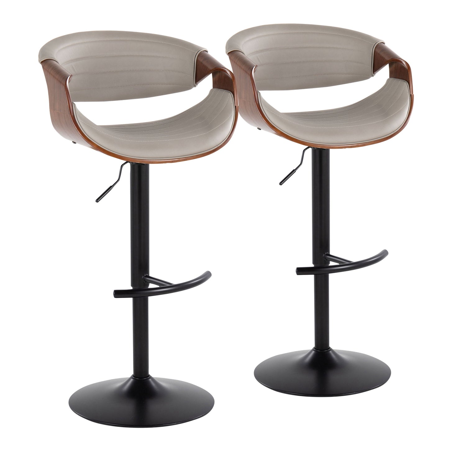 Symphony - Mid Century Modern Adjustable Barstool With Swivel With Rounded T Footrest (Set of 2) Lumi Source