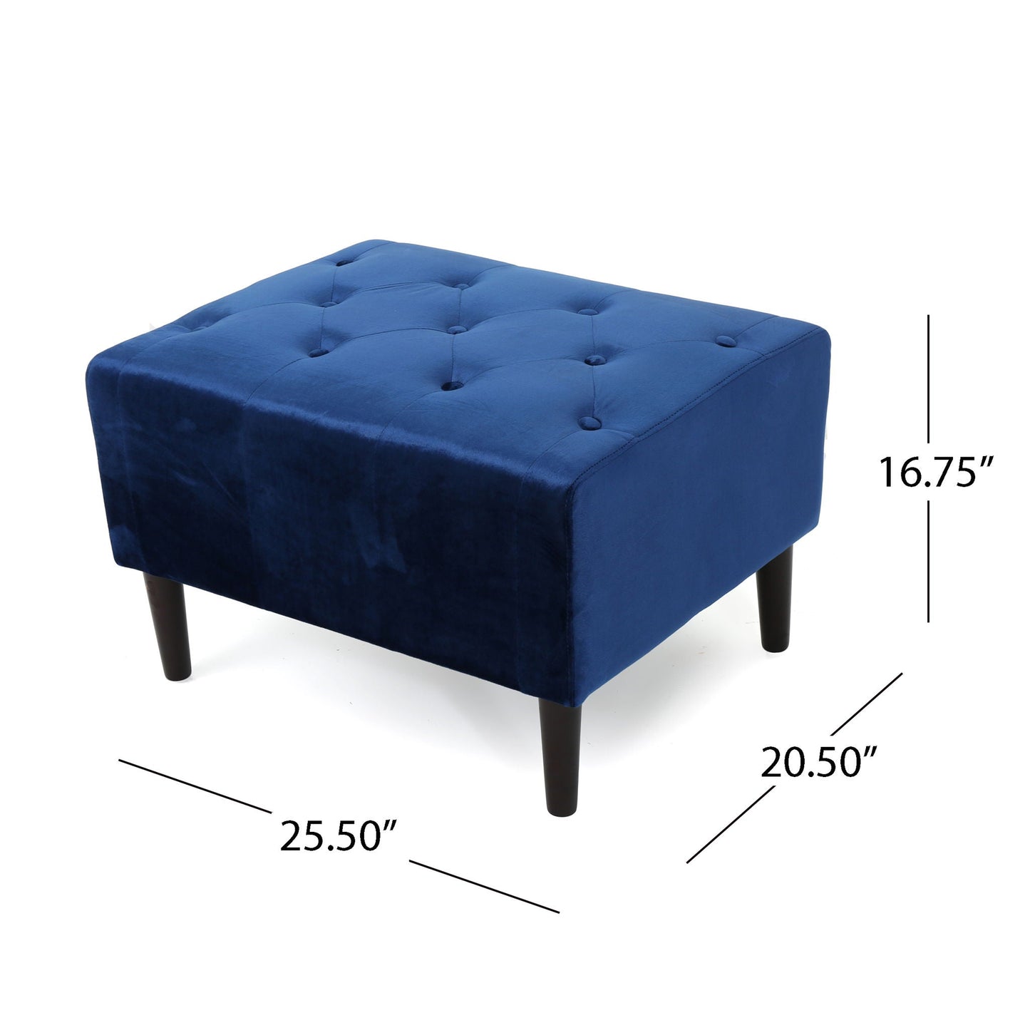 Mid Century Ottoman Velvet With Button Tufting With Birch Wood Legs - Navy Blue Noble House