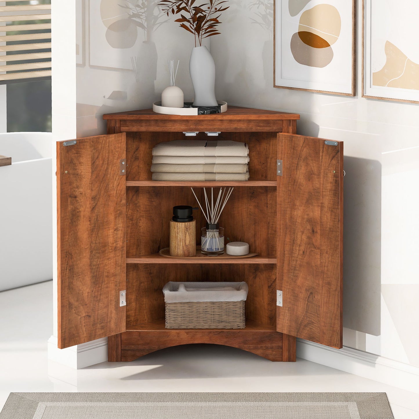 Triangle Bathroom Storage Cabinet With Adjustable Shelves, Freestanding Floor Cabinet For Home Kitchen Hearth and Haven