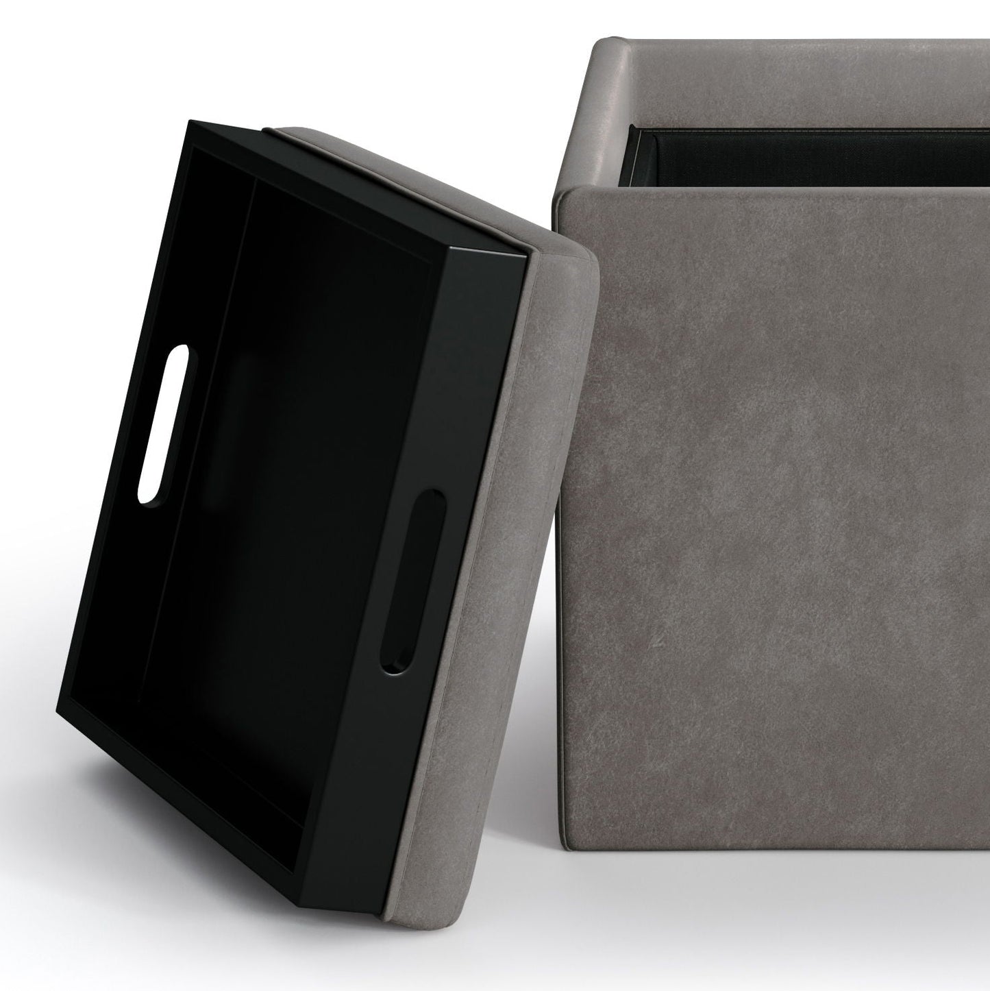 Rockwood - Upholstered Cube Storage Ottoman With Tray Simpli-Home