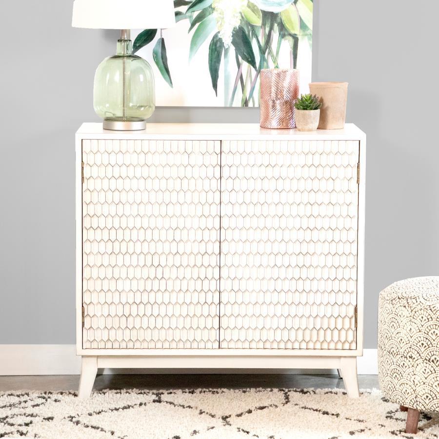 Gambon - 2 Door Wood Honeycomb Pattern Accent Cabinet - White CoasterElevations