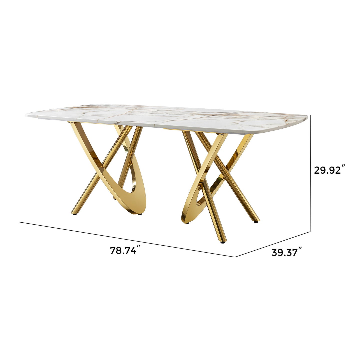 Marble Pattern Dining Table With Stainless Steel Base, Rectangular, Seats 6 Or 8 - Gold Home Essentials