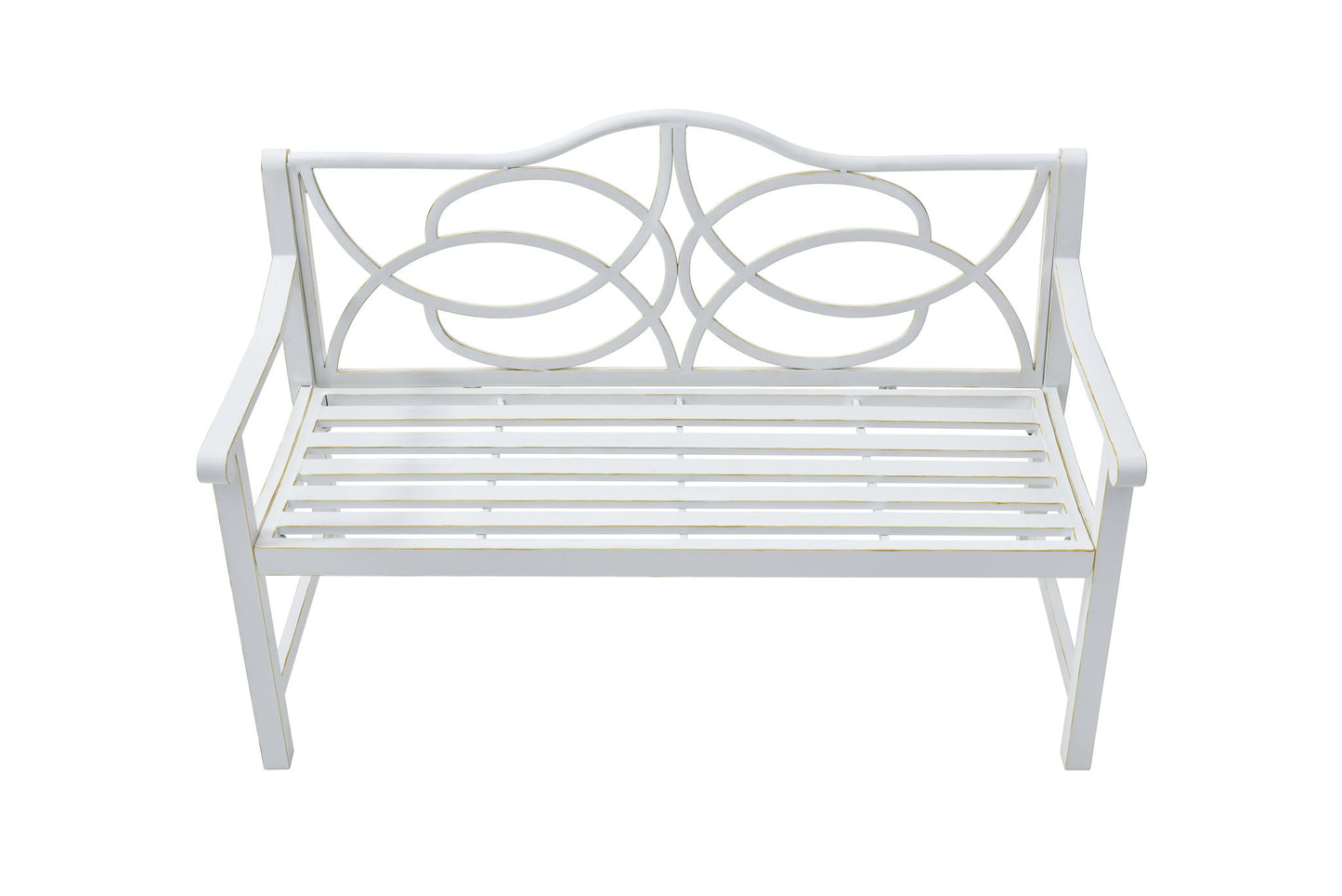 Outdoor Garden Patio Bench With Backrest And Armrest, Slatted Seat For Park, Yard & Porch, Balcony, Accommodates 2 - 3 People - White Home Essentials