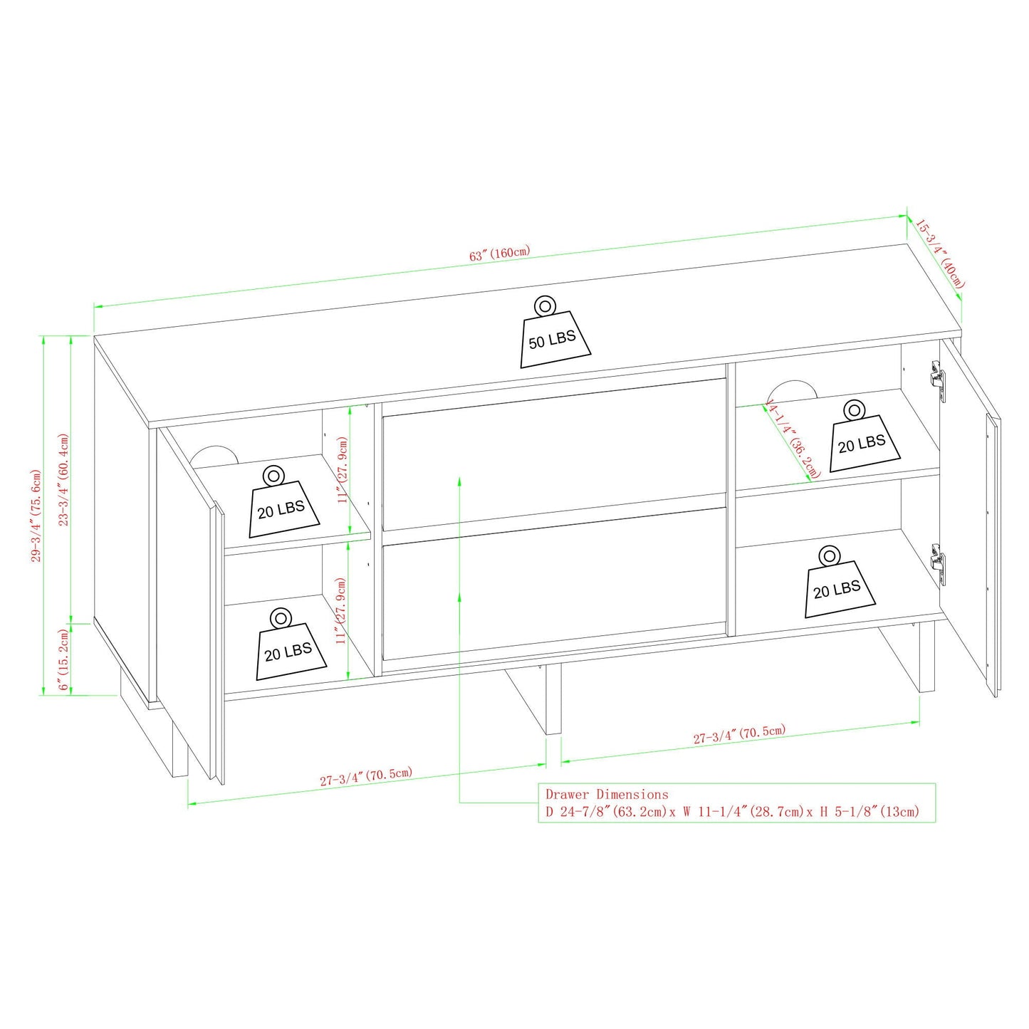 Scandi - Sideboard With Beveled Drawers Walker Edison