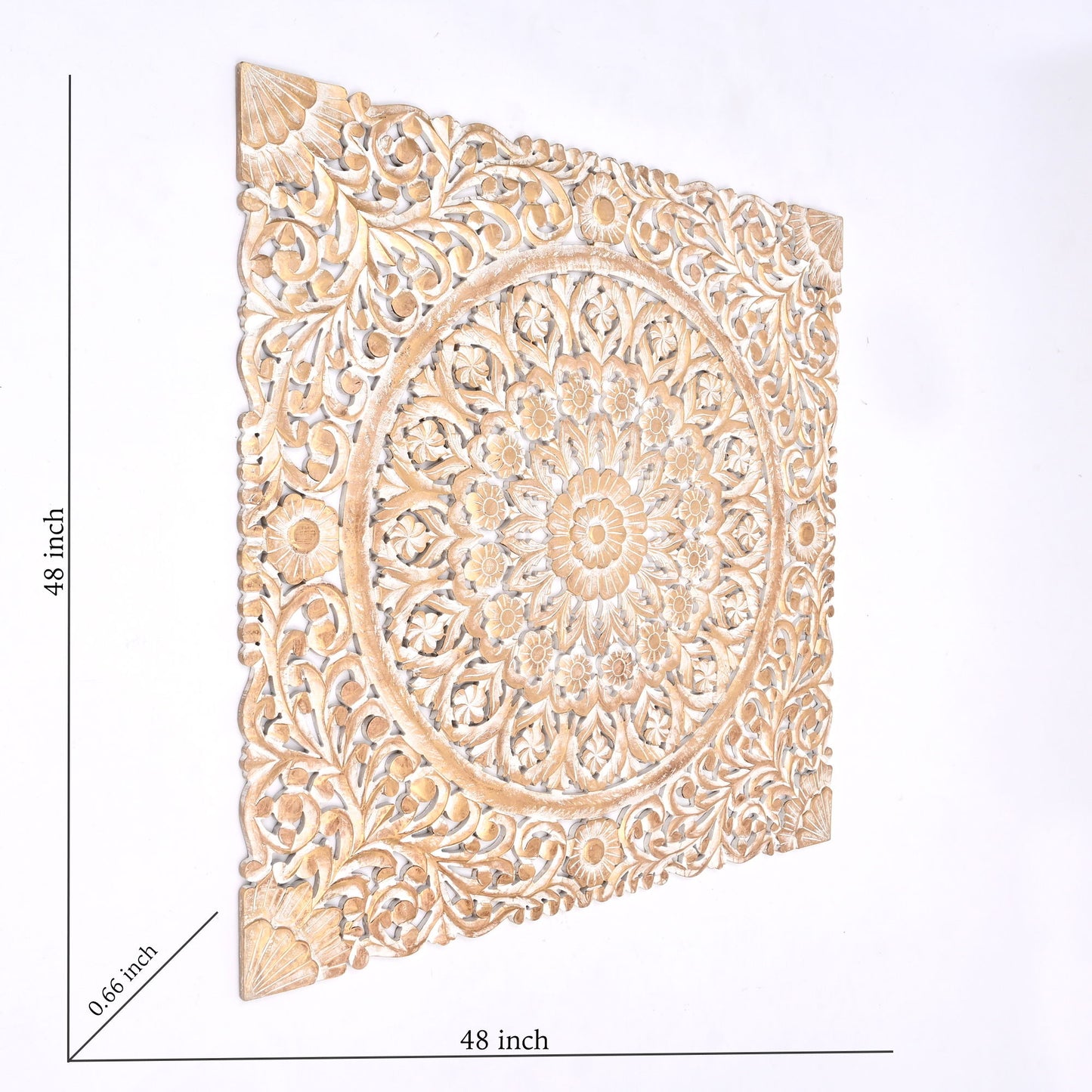 Floral Hand Carved Mandala Square Wall Decor With Spiritual Symbolism - Gold / White Daily Nest