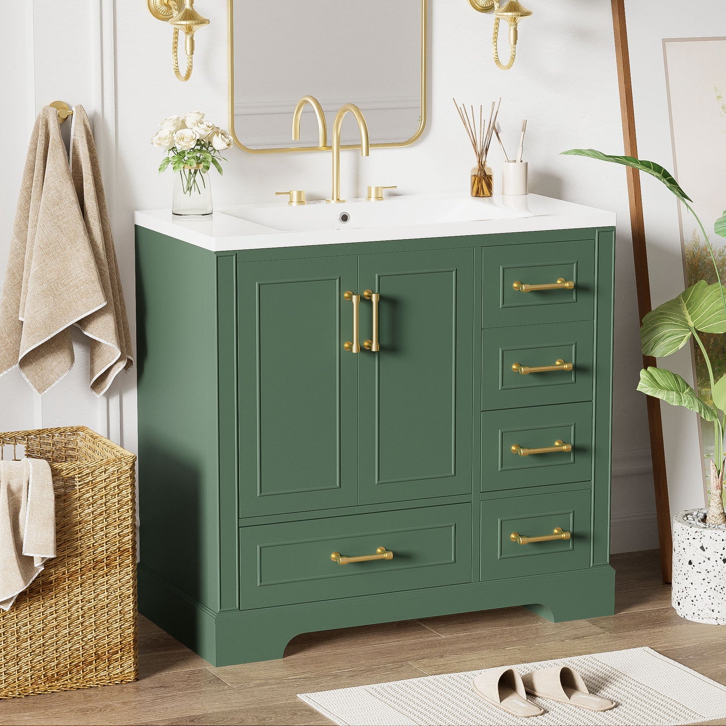 Traditional Bathroom Vanity With Resin Sink Combo Set, Bathroom Cabinet With Two Doors And Four Drawers Hearth and Haven