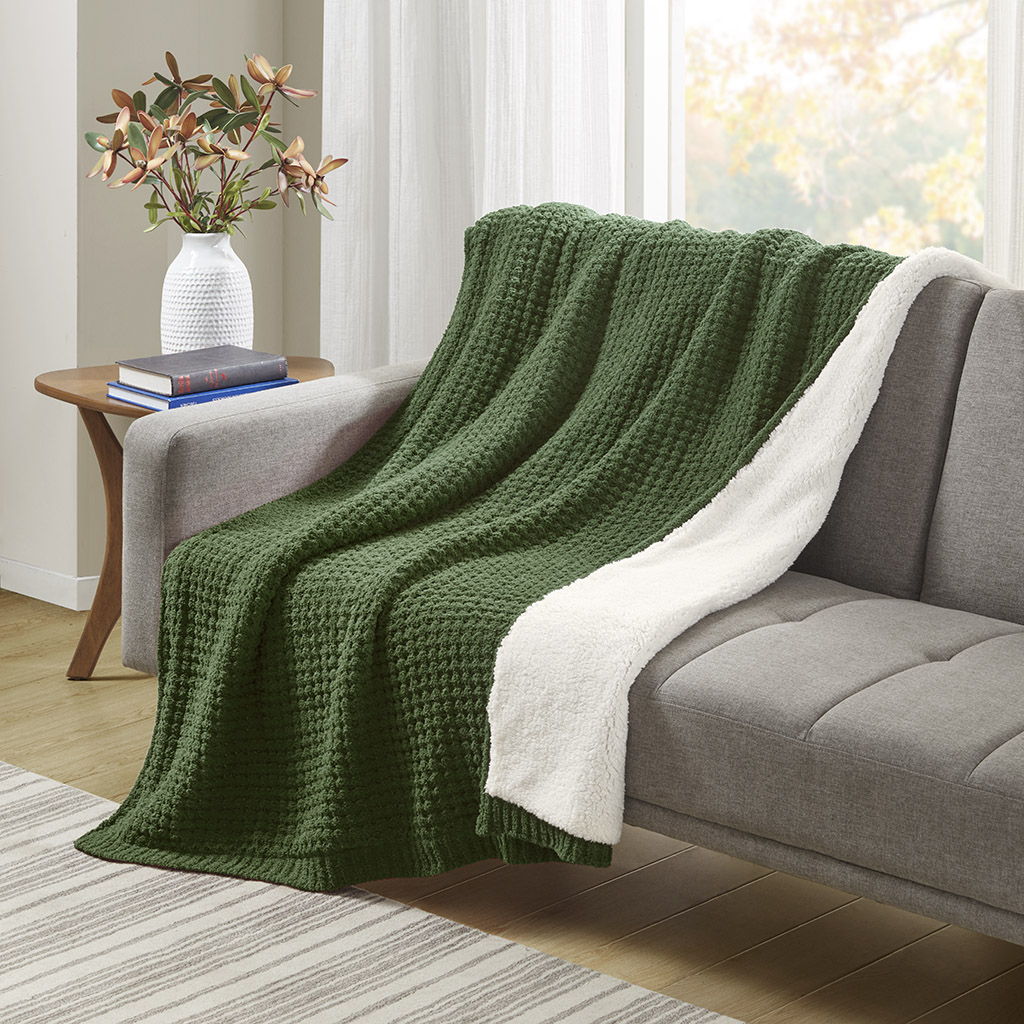 Rowan - Waffle Knit Chenille Throw - Green Madison Park
