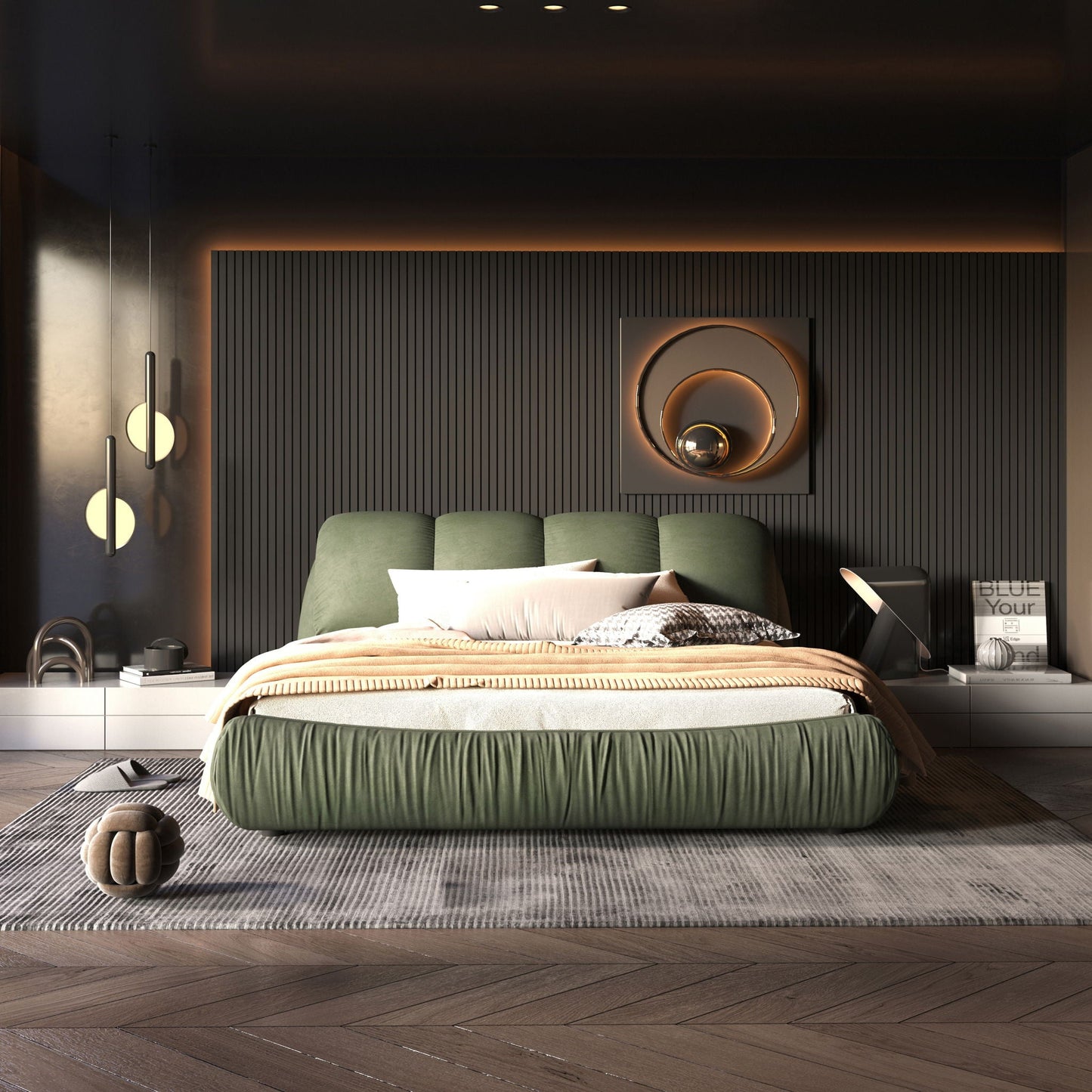 Luxury Upholstered Platform Bed With Oversized Padded Backrest And Solid Wood Frame Home Essentials