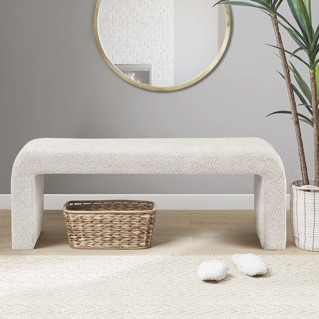 Steve - 52.6" Boucle Waterfall Bench - Cream INK+IVY
