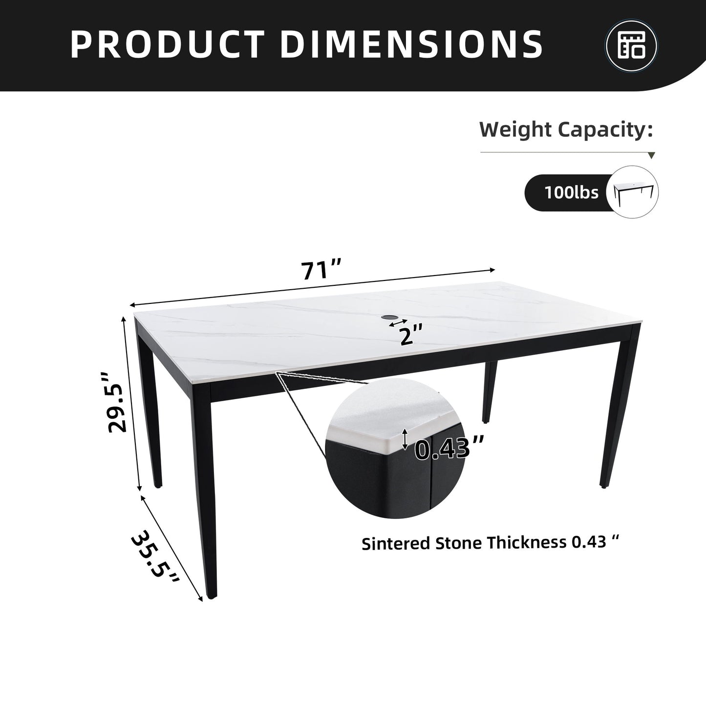 Outdoor Modern Patio Dining Table, Post Tapered Legs, Weatherproof & Rust Free Life Outside