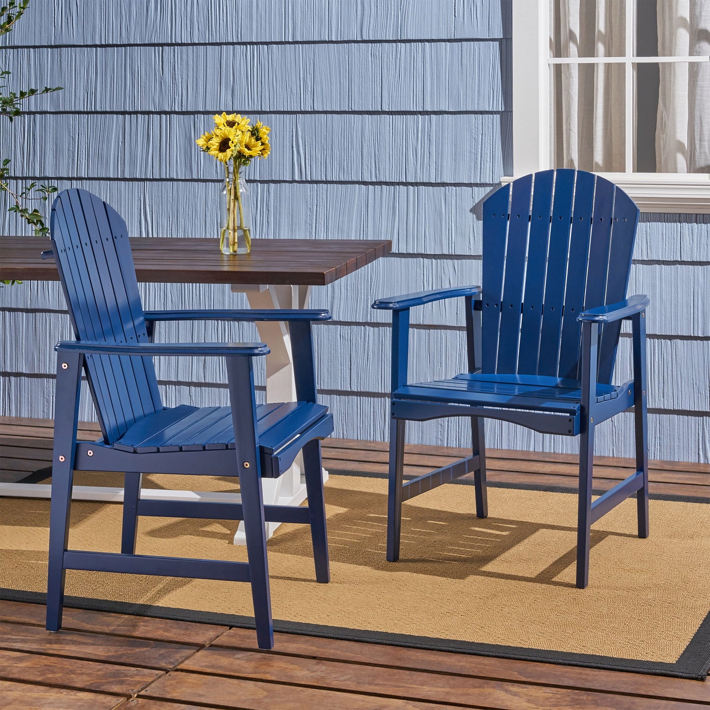 Outdoor Weather Resistant Acacia Wood Adirondack Dining Chairs (Set of 2) Noble House