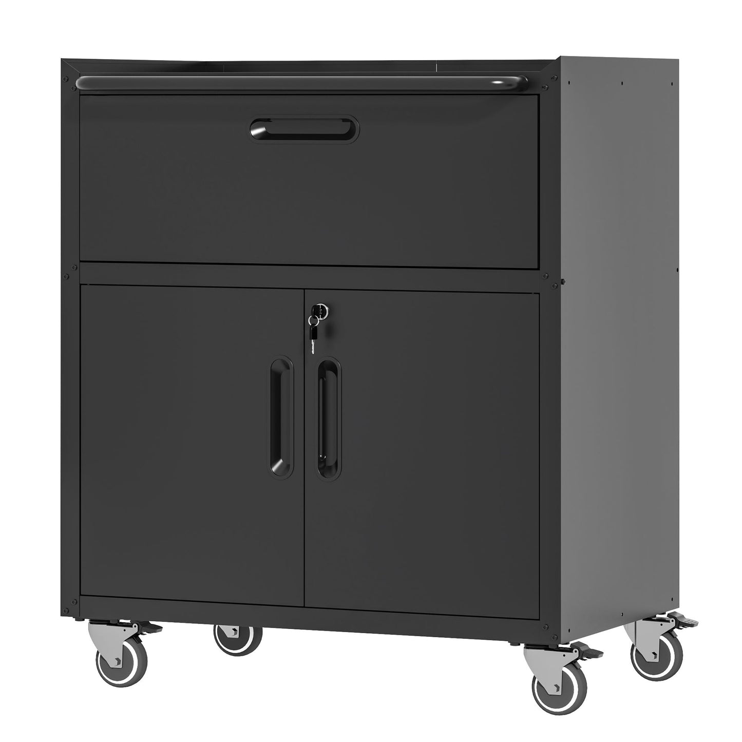 Sturdy And Durable Metal Tool Cabinet For Garage With Wheels Mobile Heavy Duty Storage Cabinet With 1 Drawer And 2 Locking Doors Daily Nest