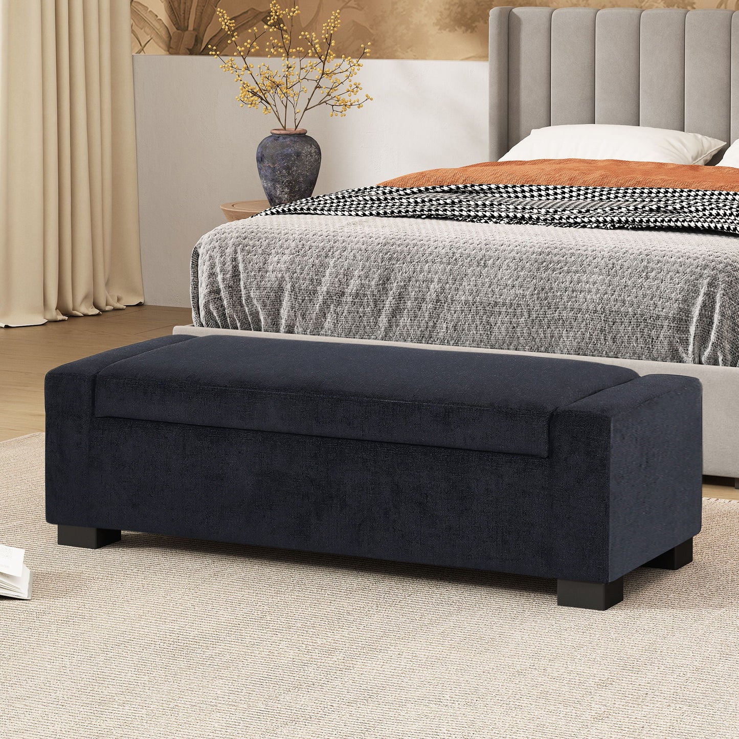 Textured Fabric Ottoman Bench With Hinged Lid Noble House