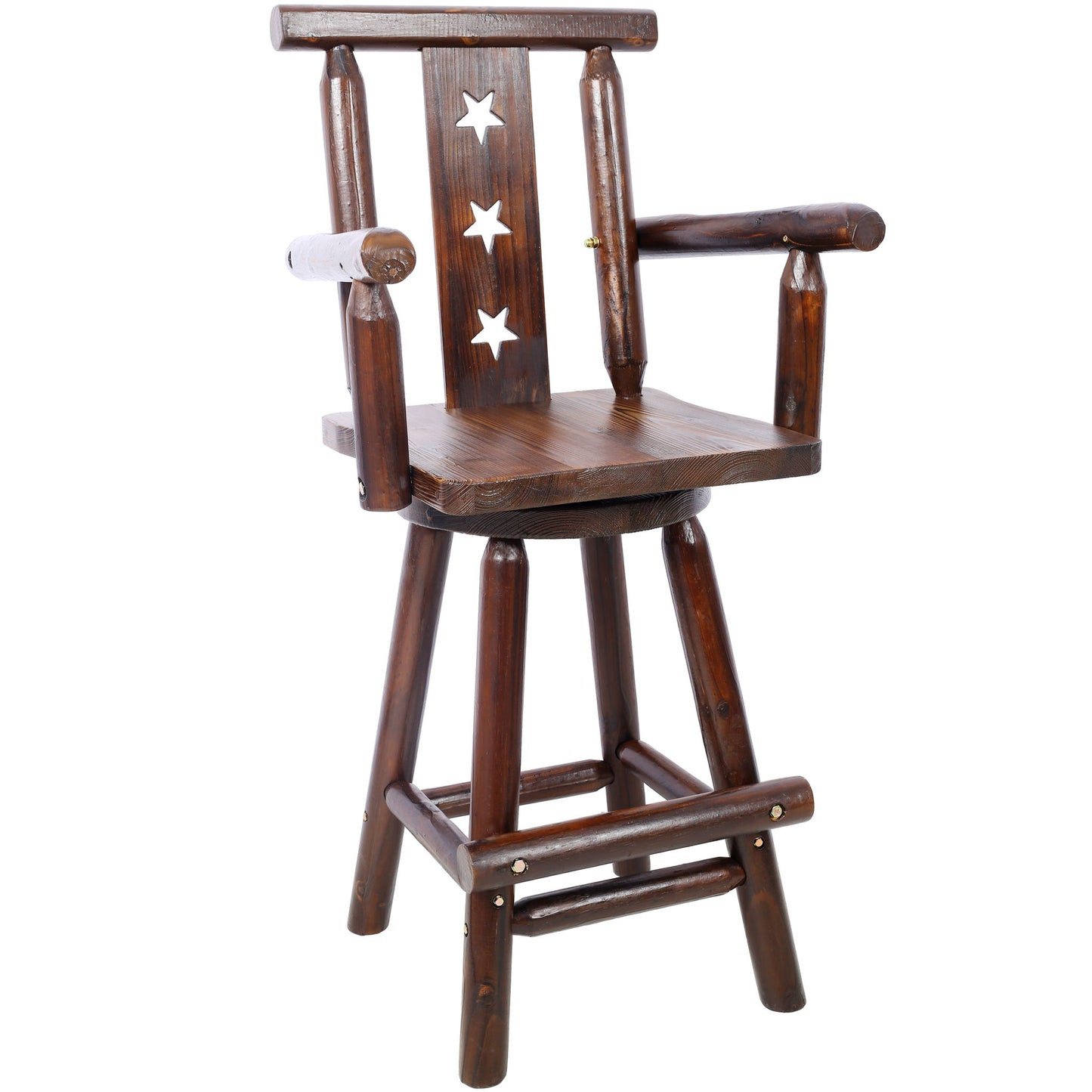 Rustic Tall Bistro Chair Decorative Star Backrest And Footrest, Fir Wood, 4 Foot - Brown Home Essentials