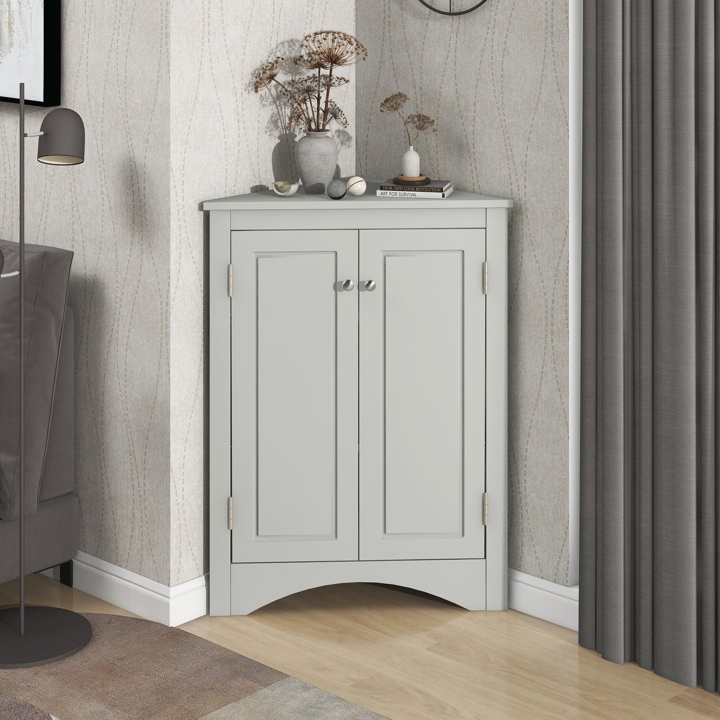 Triangle Bathroom Storage Cabinet With Adjustable Shelves, Freestanding Floor Cabinet For Home Kitchen Hearth and Haven