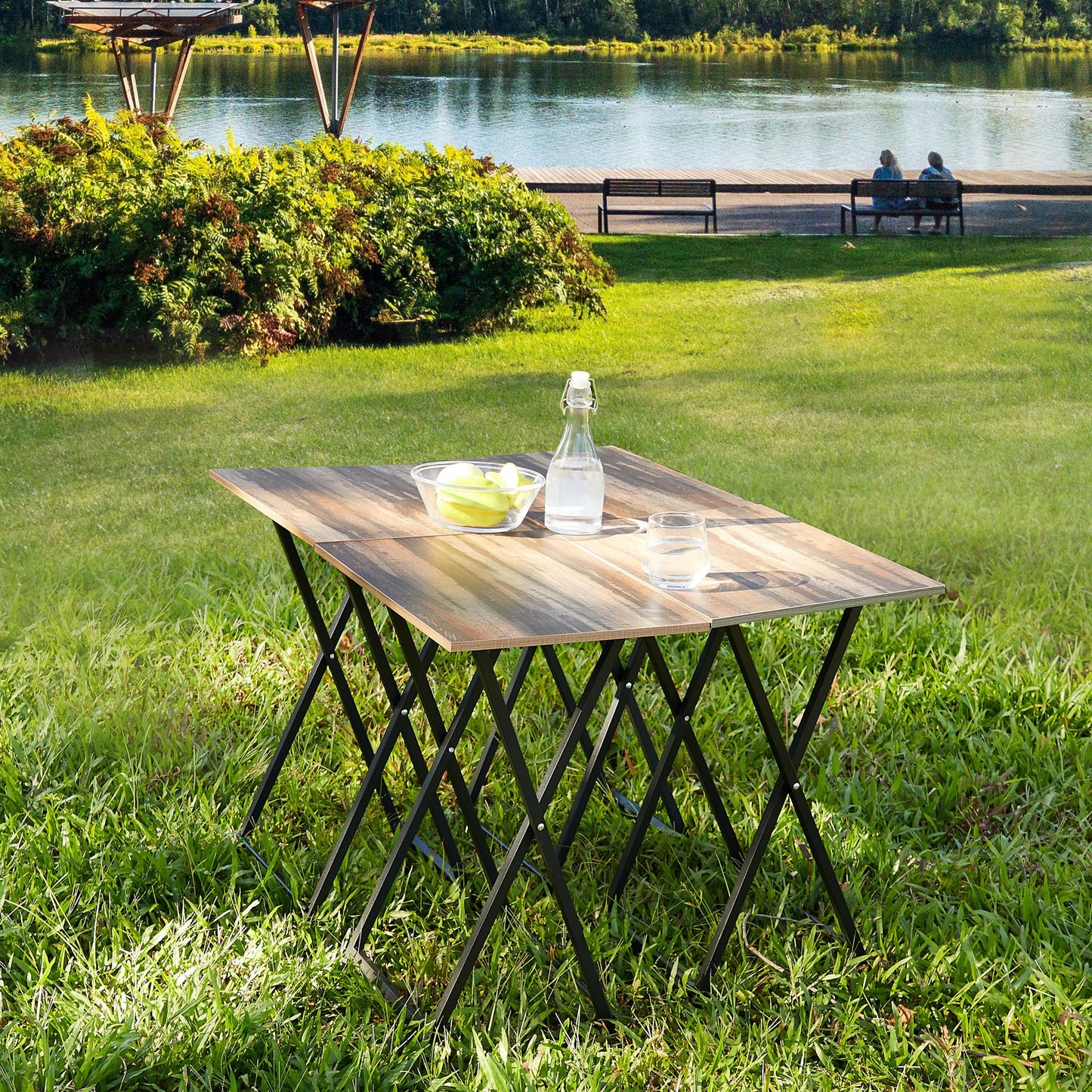 TV Trays For Eating (Set of 4) With Stand, Folding TV / Snack Tray Table Set, Folding TV Dinner Tables For Small Space - Rustic Brown Home Essentials