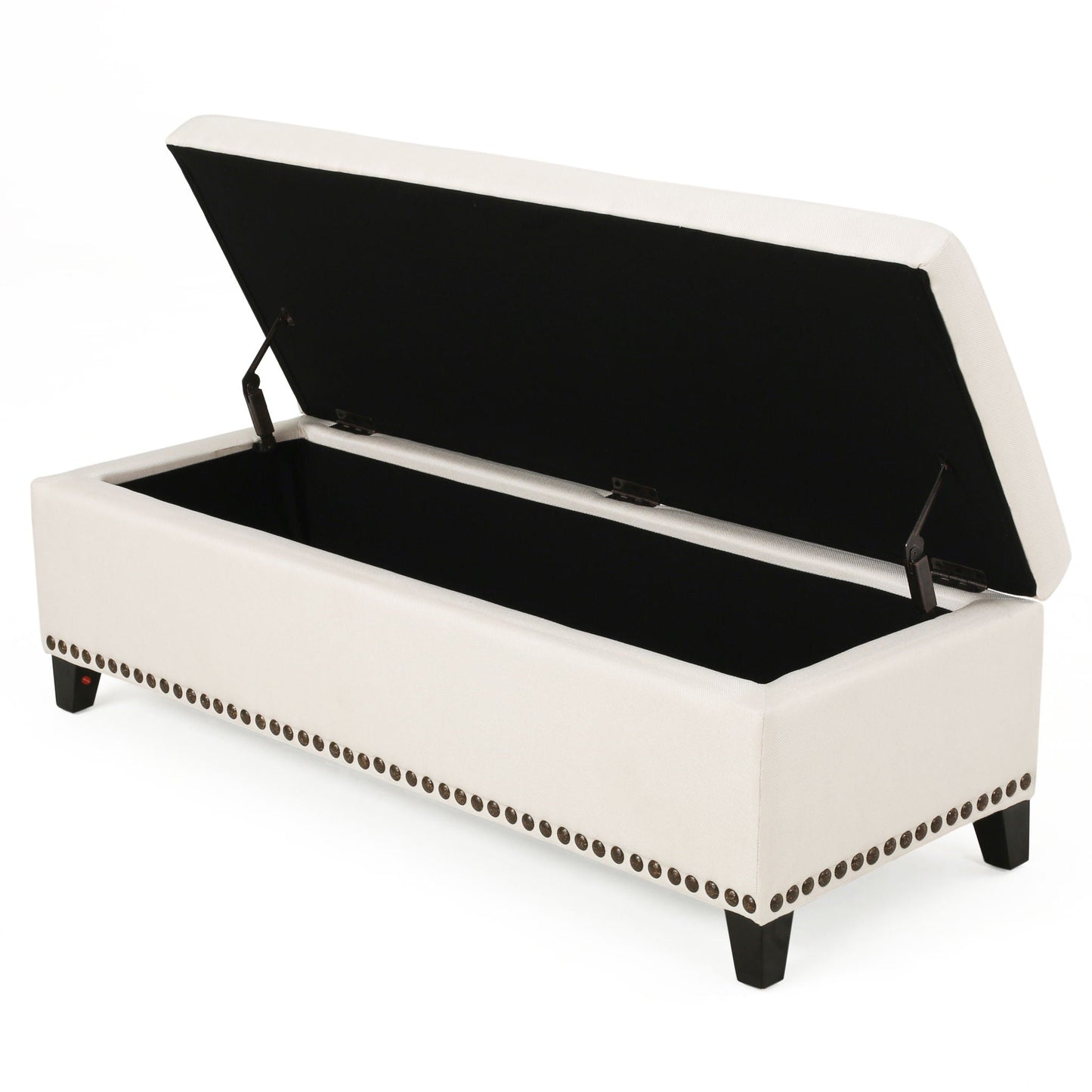 Upholstered Storage Ottoman With Nailhead Trim - Beige Noble House