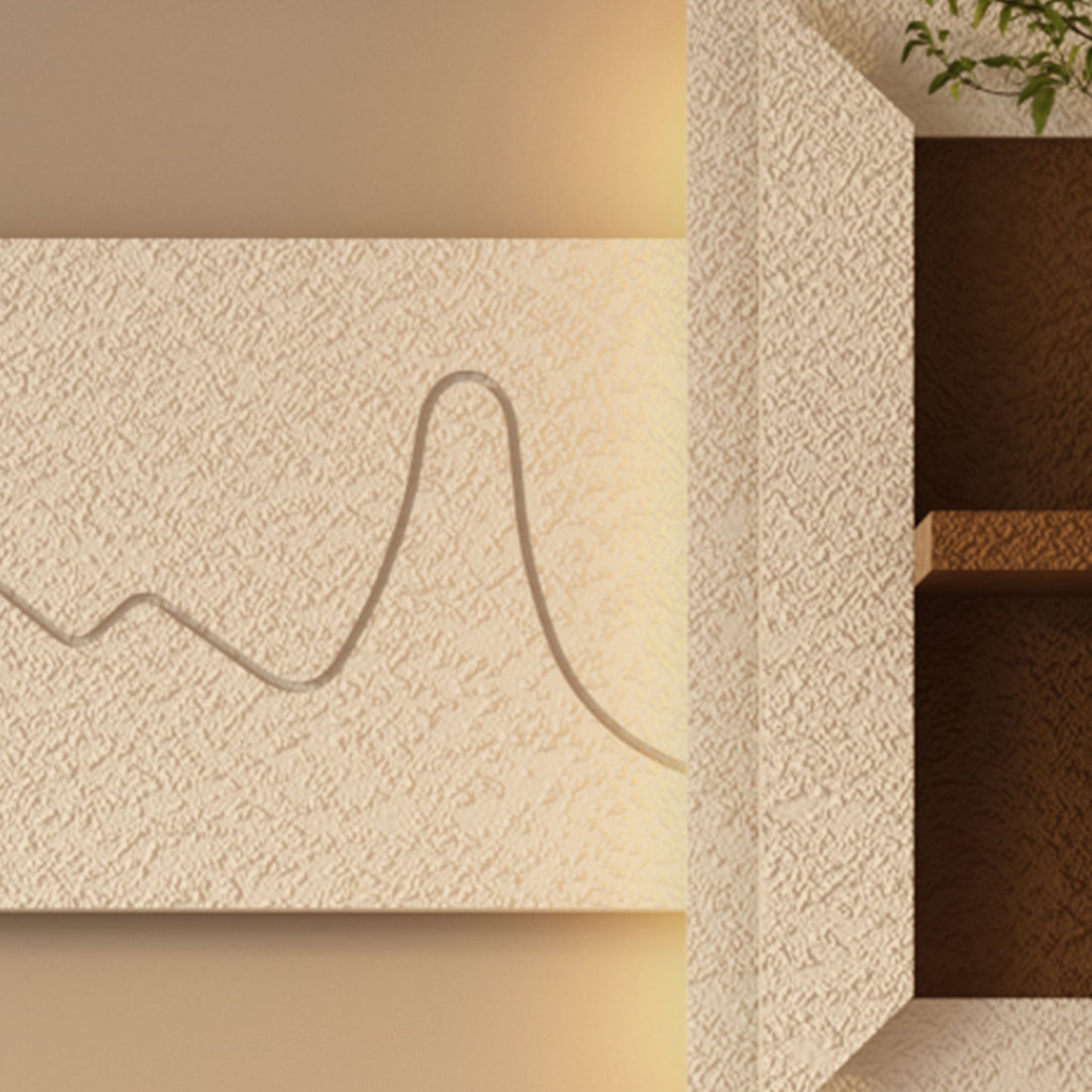 3D LED Sandstone Wall Decor With Simulated Plants, Glass Vase & Remote Control - Light Coffee Daily Nest