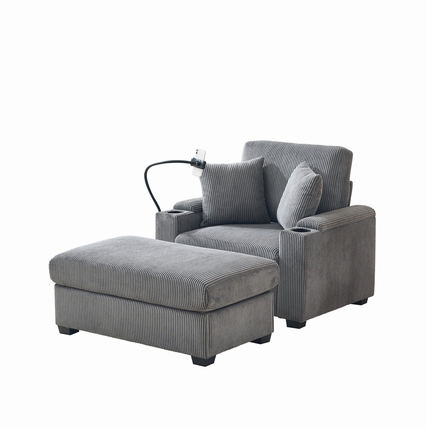 Comfy Corduroy Oversized Chaise Lounge Chair With Ottoman And Storage Home Essentials
