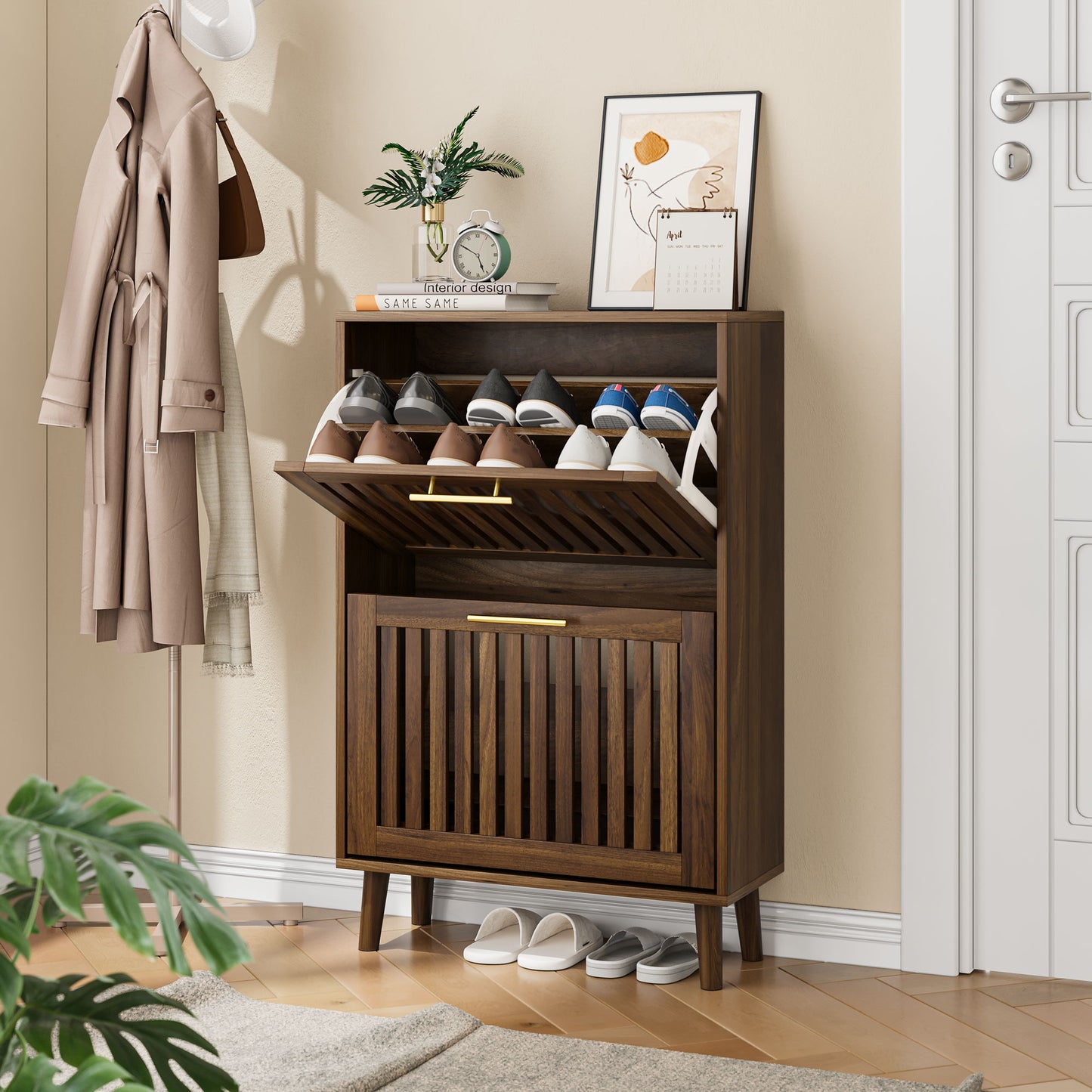 Medieval Modern Shoe Cabinet With 2 Flip Drawers And Fence Design Daily Nest