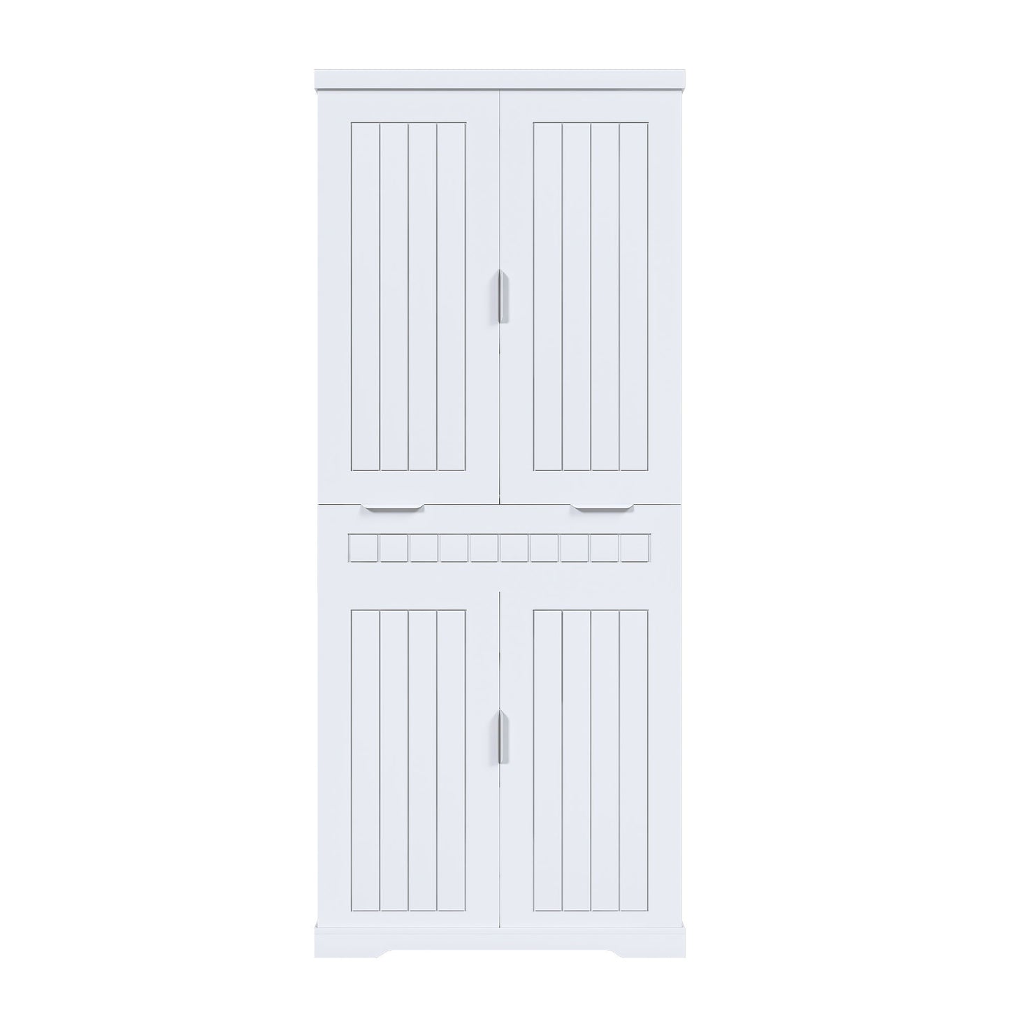 Farmhouse Style Pantry Cabinet With Drawer 2 Cabinets & 6 Door Shelves Adjustable Shelves Freestanding Cupboard - White Home Essentials