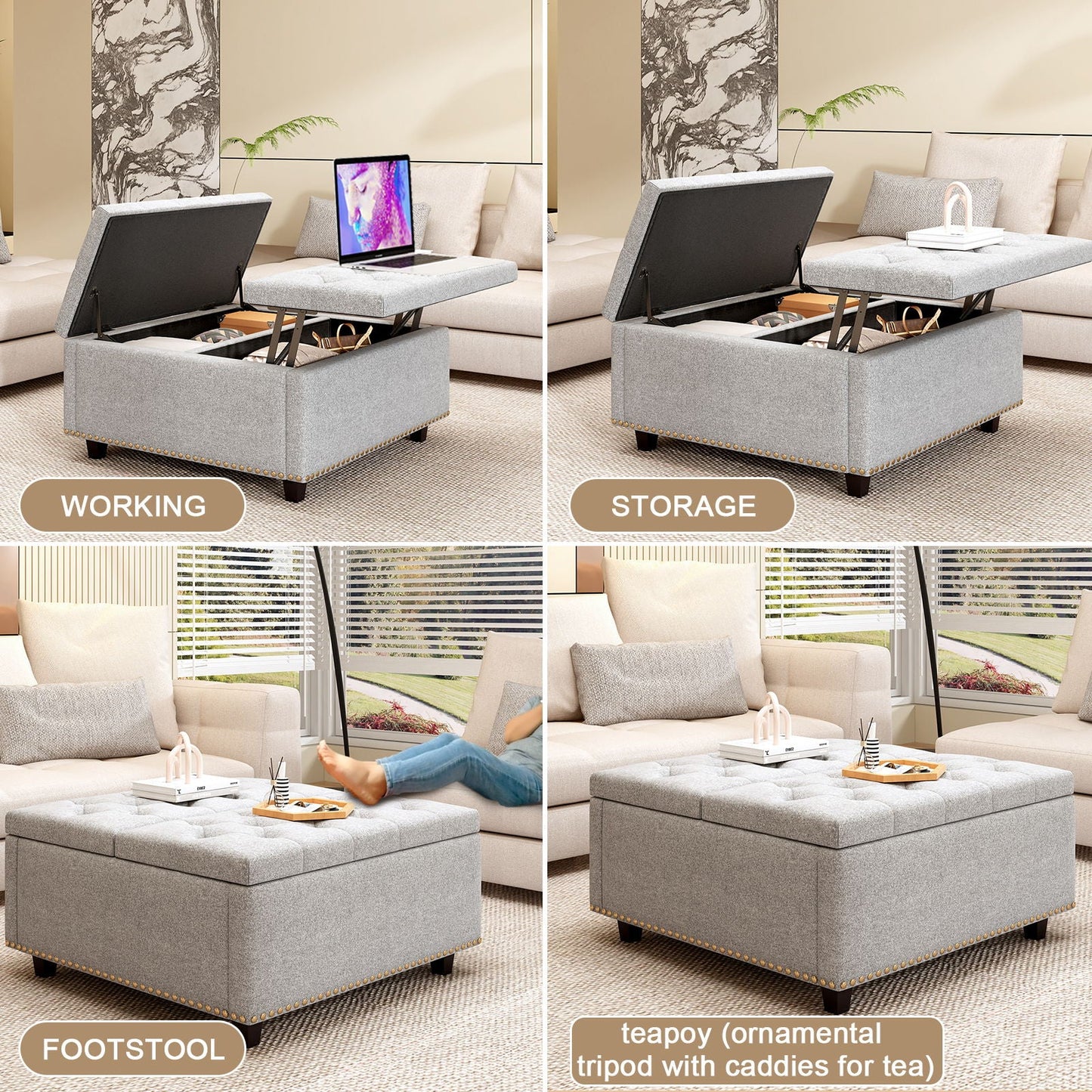 Large Square Storage Ottoman With 2 Storage Doors Home Essentials