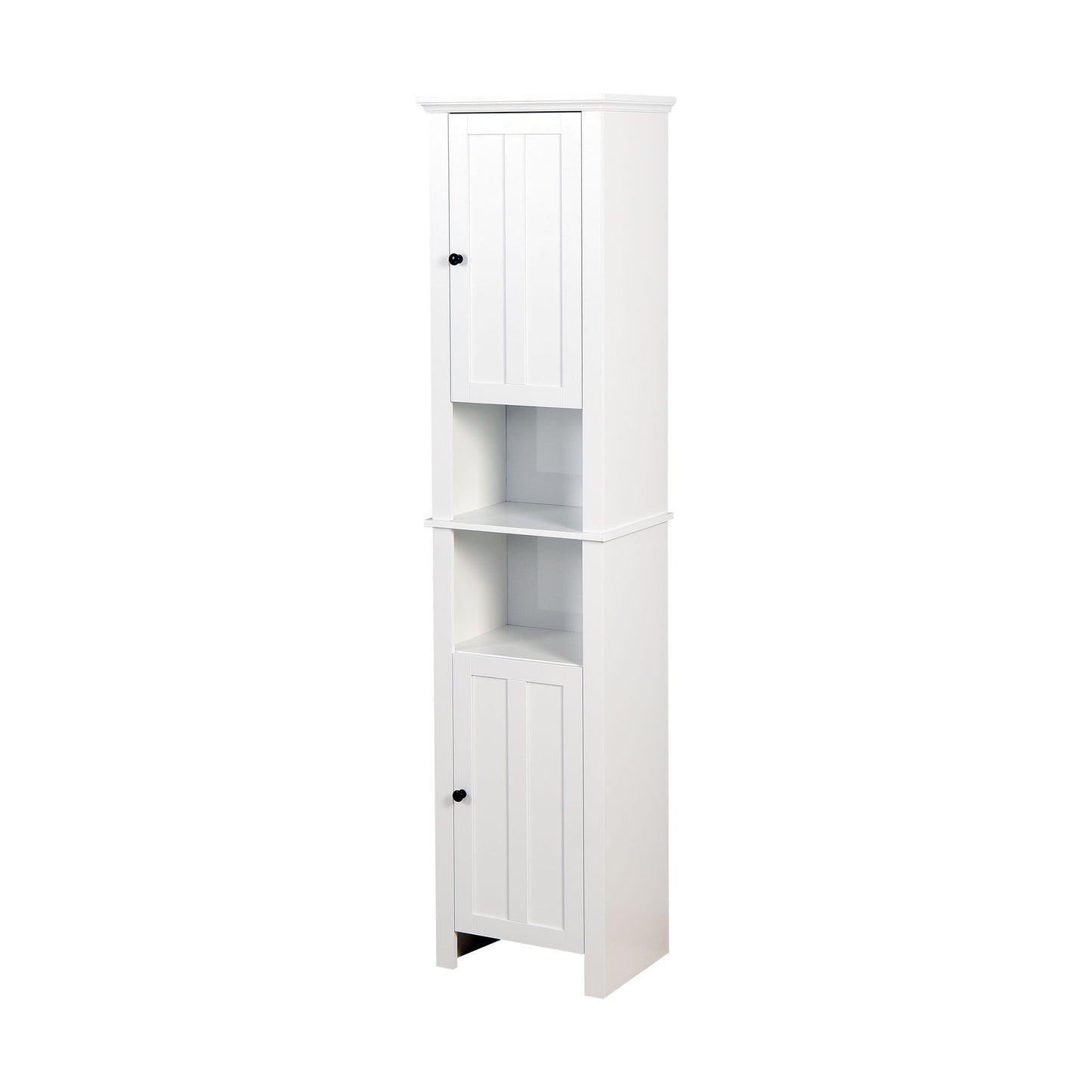 Wooden Bathroom Floor Storage Cabinet With 2 Doors And 6 Shelves - White Home Essentials