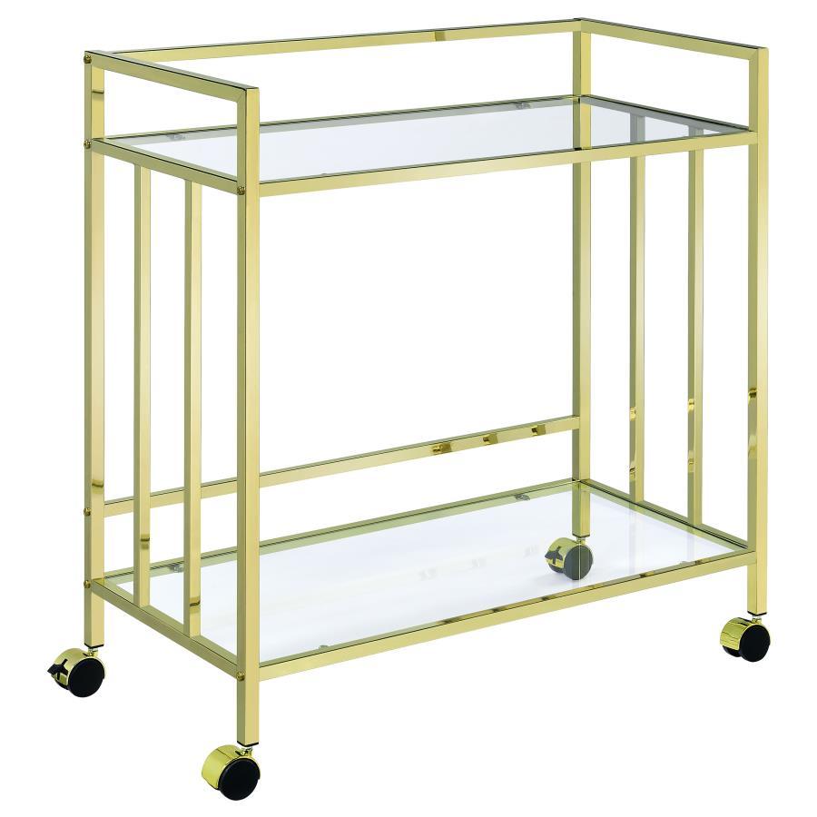 Cara - 2-tier Rectangular Glass Shelf Metal Bar Cart CoasterEssence