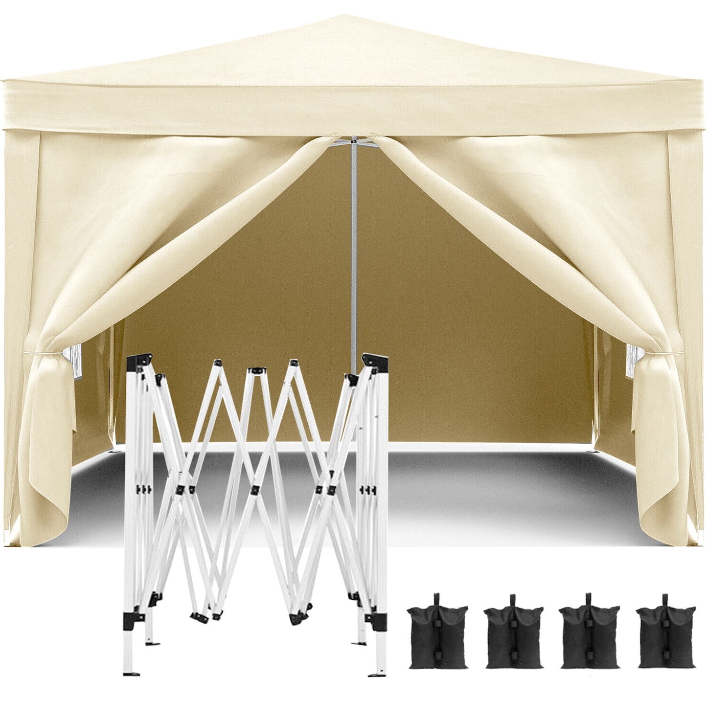 10'X10' Folding Canopy With 4 Removable Sidewalls Outdoor Event Shelter UPF 50+ Gazebo Portable Tents For Parties Beach Camping Wedding Ez Pop Up Canopy 4 Pieces Weight Bag + Carry Bag Home Essentials