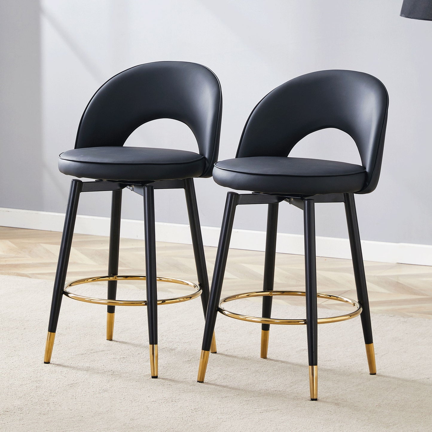 Modern Upholstered 360° Rotatable Bar Chair With Metal Legs For Dining Room (Set of 2) Home Essentials