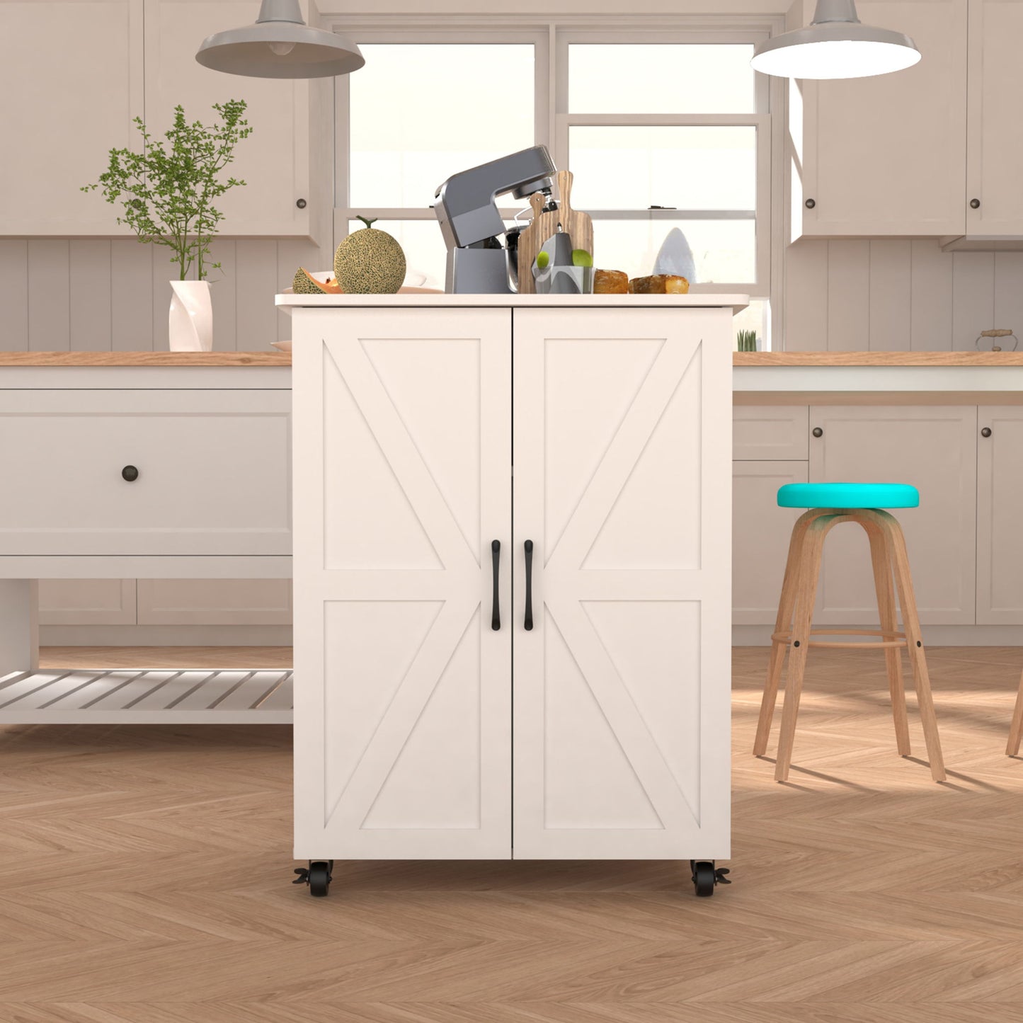 Exquisite Craftsmanship Rice Door Storage Cabinet, Large Capacity - White Home Essentials