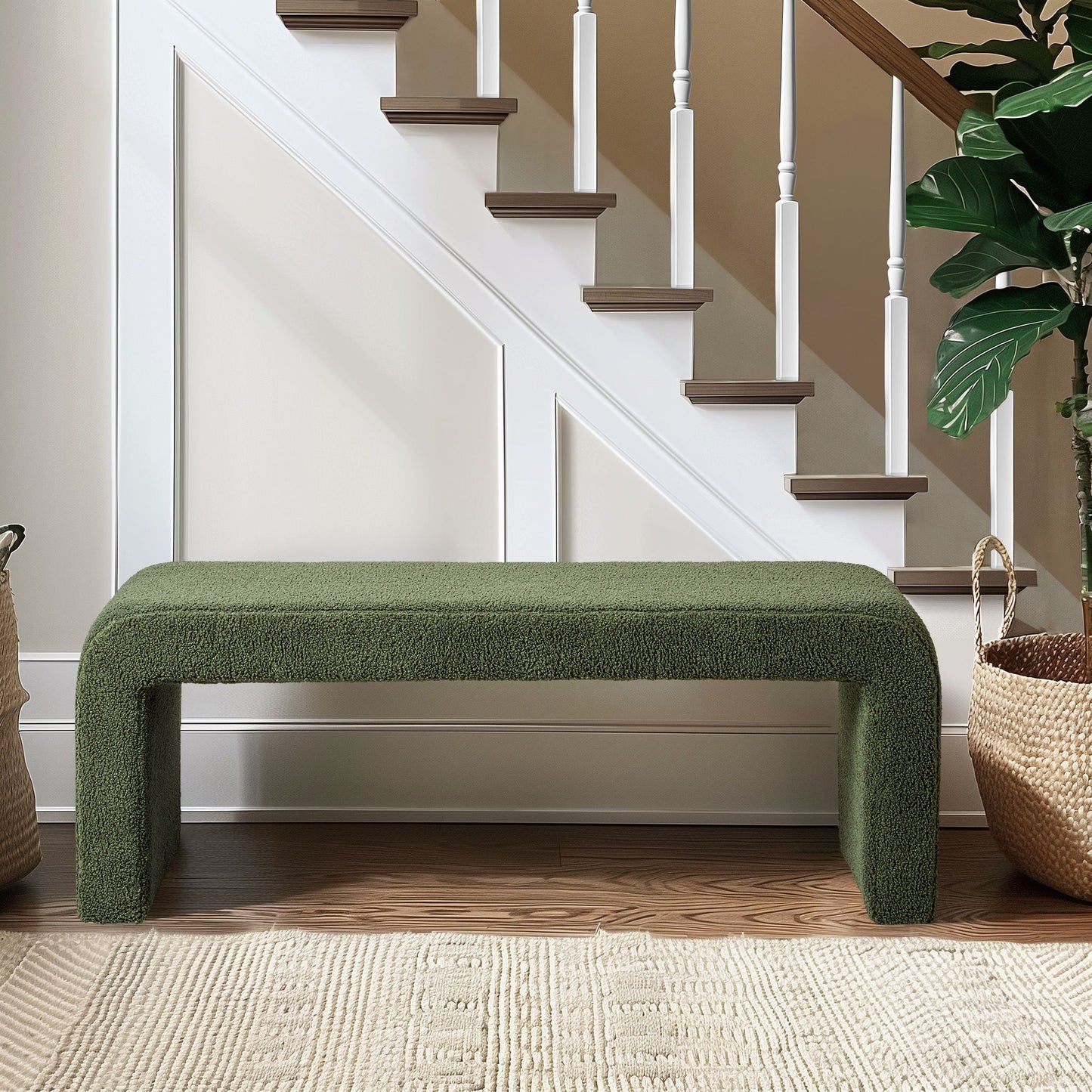 Steve - 52" Boucle Waterfall Bench - Green INK+IVY