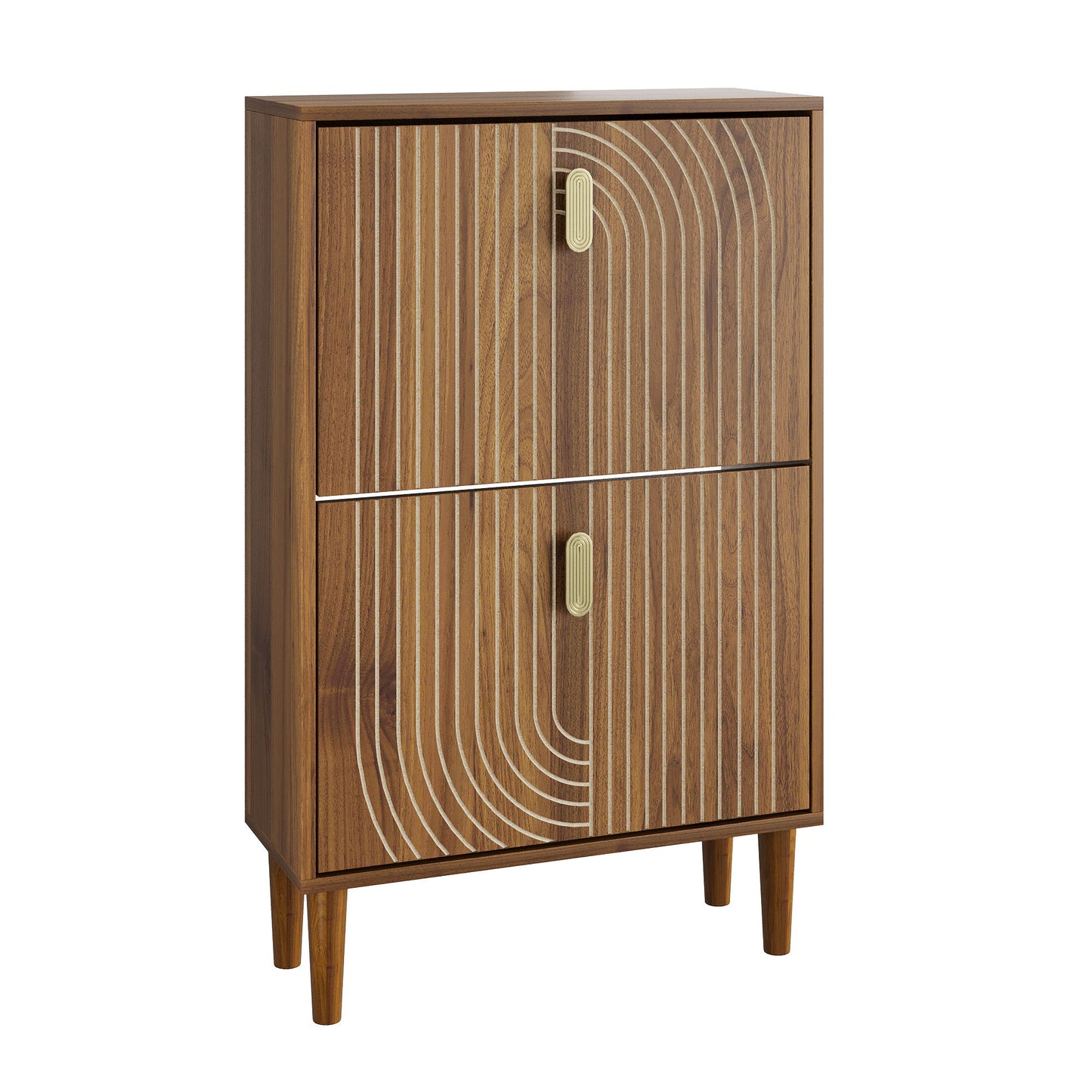 Modern Minimalist Shoe Storage Cabinet With 2 Flip Drawers And Metal Handles - Brown Daily Nest