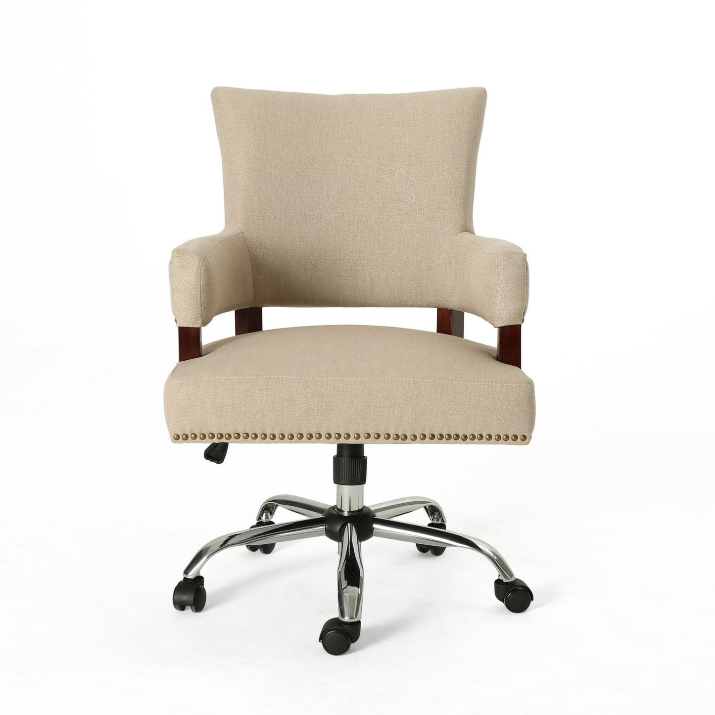 Zealous - Upholstered Office Chair With Curved Arms And Nailhead Accents - Wheat Noble House