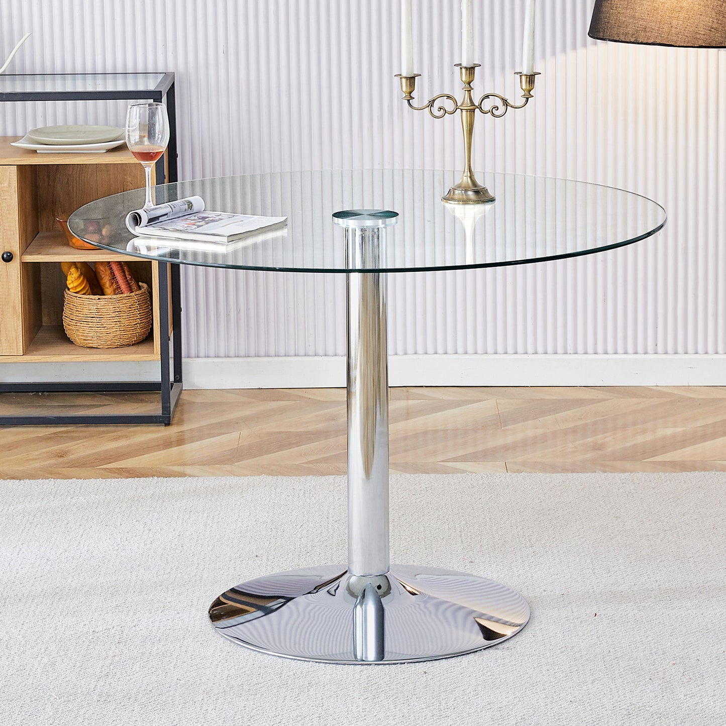 Modern Minimalist Circular Dining Table With Glass Top And Electroplated Metal Legs For Restaurants And Living Rooms - Silver / Transparent Home Essentials
