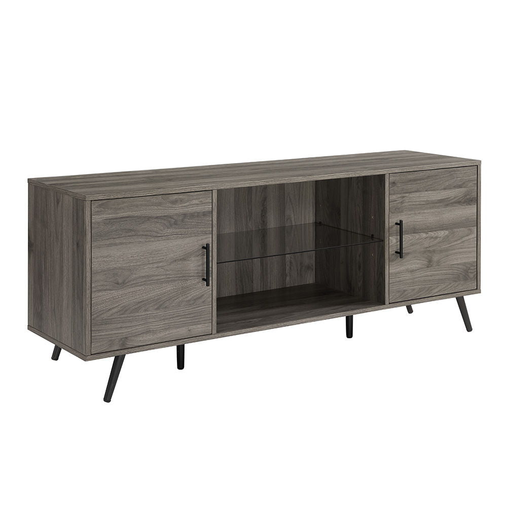 Mid-Century Modern 2 Door TV Stand With Glass Shelf Walker Edison