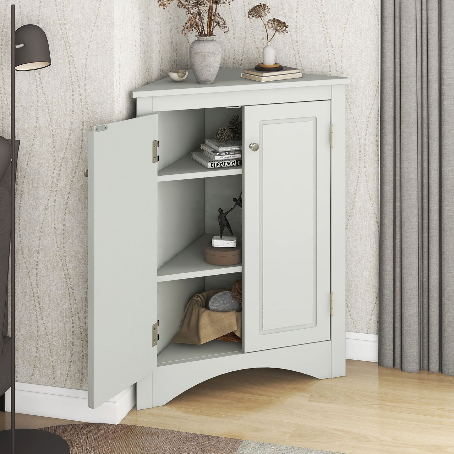 Triangle Bathroom Storage Cabinet With Adjustable Shelves, Freestanding Floor Cabinet For Home Kitchen Hearth and Haven