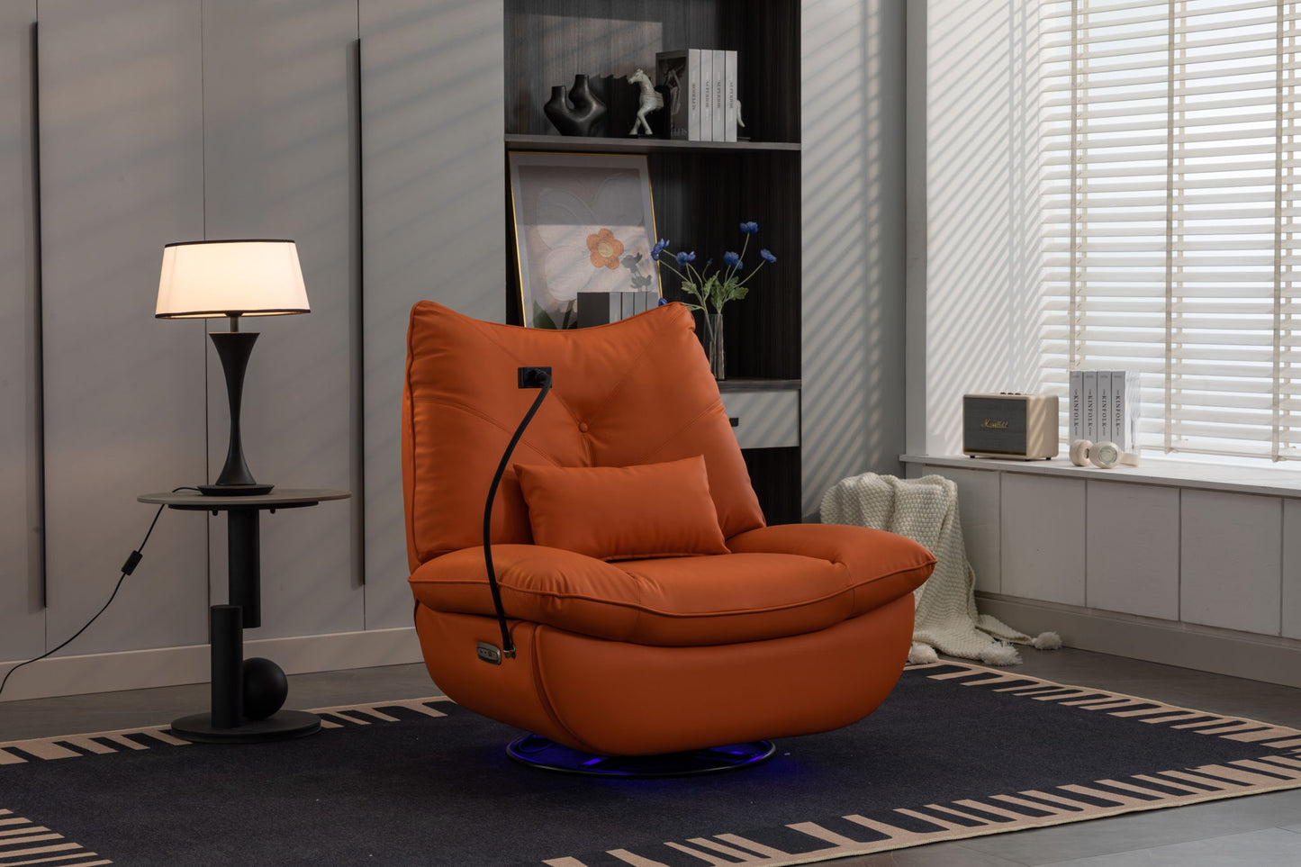 270 Swivel Glider Recliner Chair, Power Recliner Rocking Chair, USB Port Charge For Nursery Chair With Atmosphere Lamp For Living Room Bedroom Apartment Home Essentials