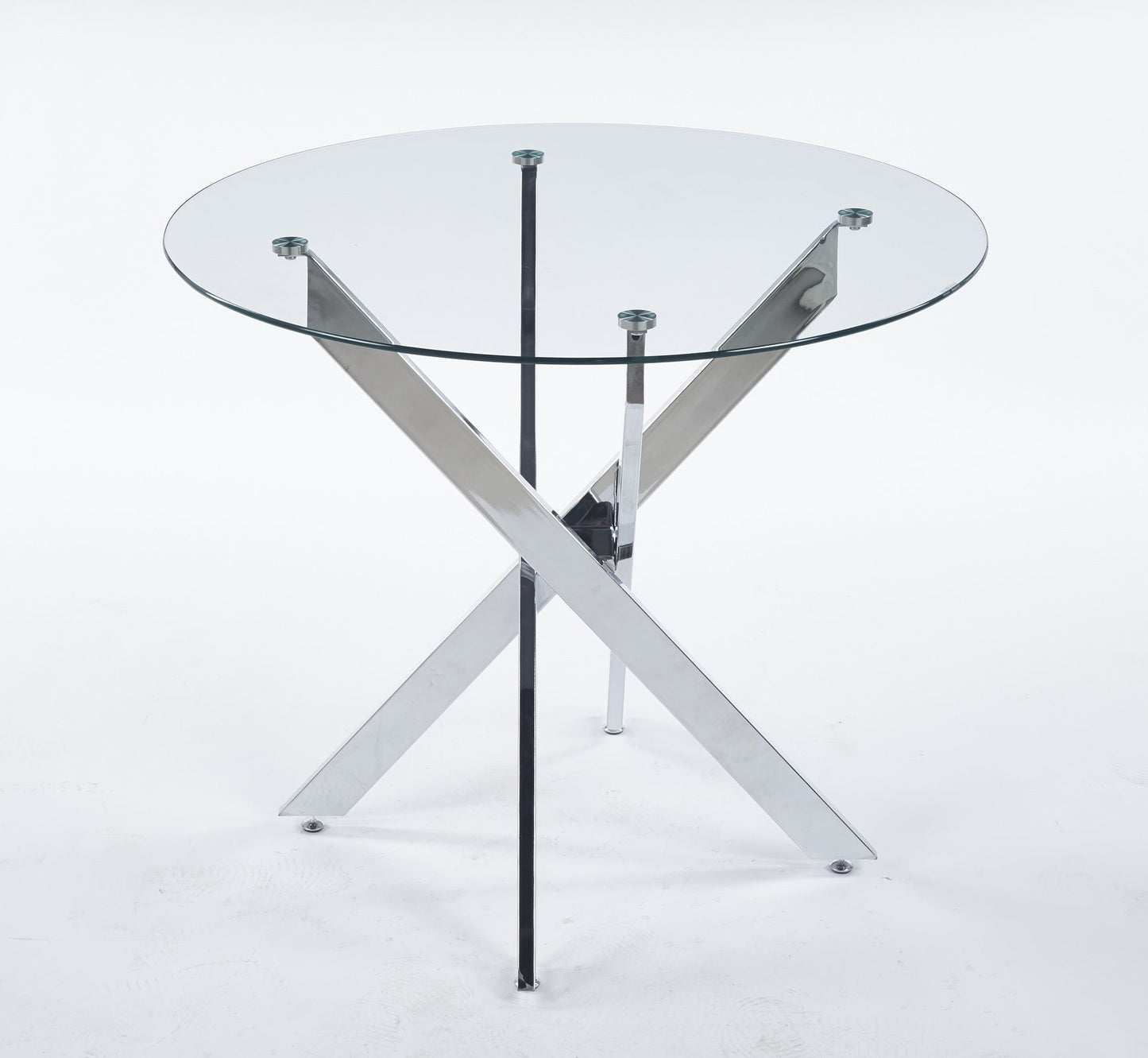 Dining Table With Cross Metal Leg And Tempered Glass, Modern Space Saving Kitchen Table For Living Room Home Essentials