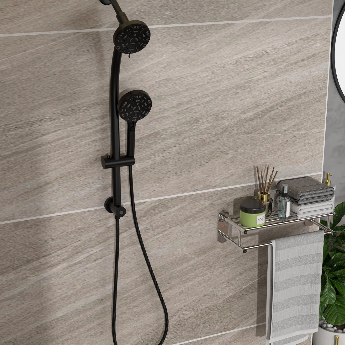 Multi Function Dual Shower Head System With 4.7" Rain Showerhead, 8 Function Hand Shower, Adjustable Slide Bar Daily Nest